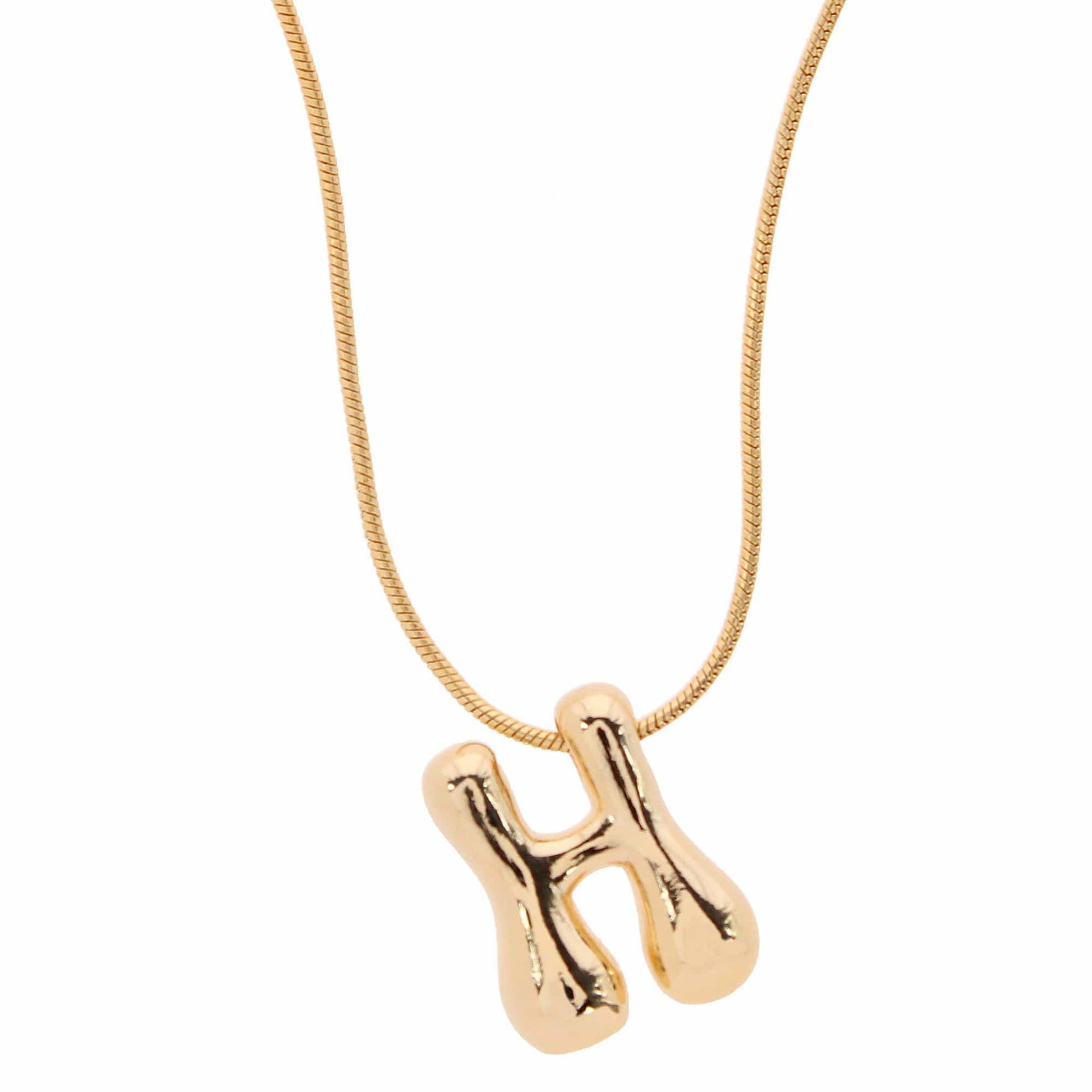CTM® Women's Semi-Fine Bubble Letter Initial Necklace Gold or Silver Dipped - Gold- H