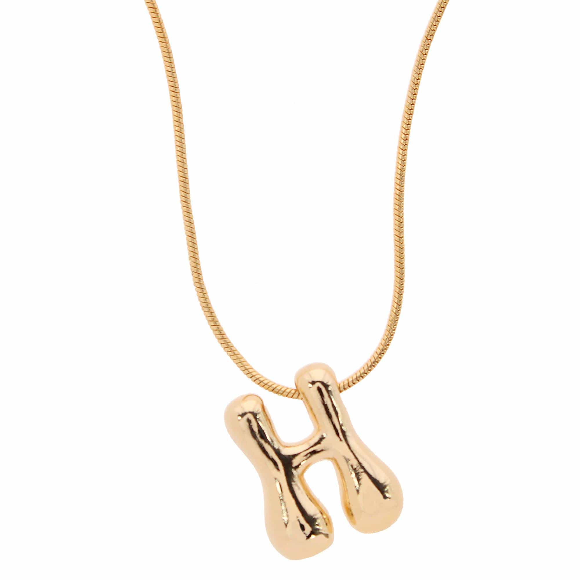 CTM® Women's Semi-Fine Bubble Letter Initial Necklace Gold or Silver Dipped - Gold- H