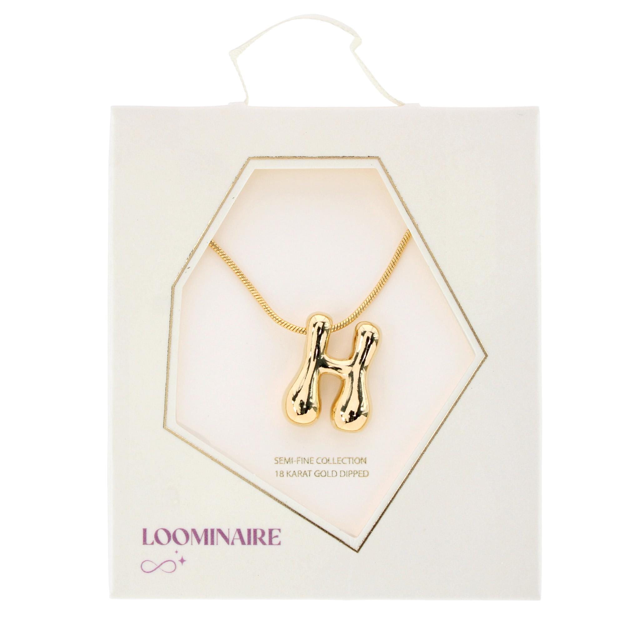 CTM® Women's Semi-Fine Bubble Letter Initial Necklace Gold or Silver Dipped - Gold- H