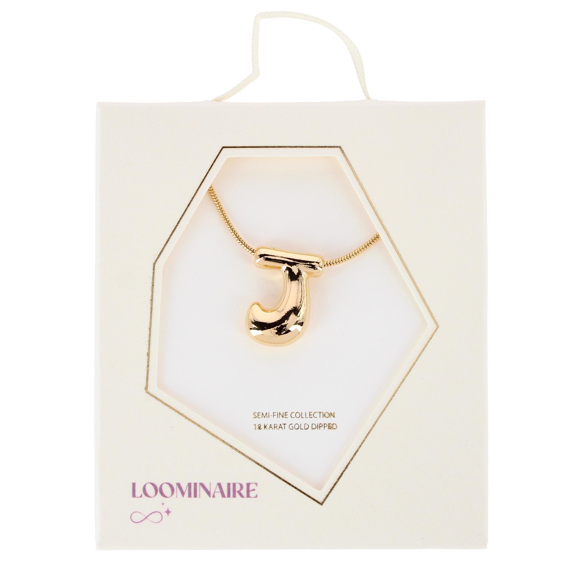 CTM® Women's Semi-Fine Bubble Letter Initial Necklace Gold or Silver Dipped - Gold- J