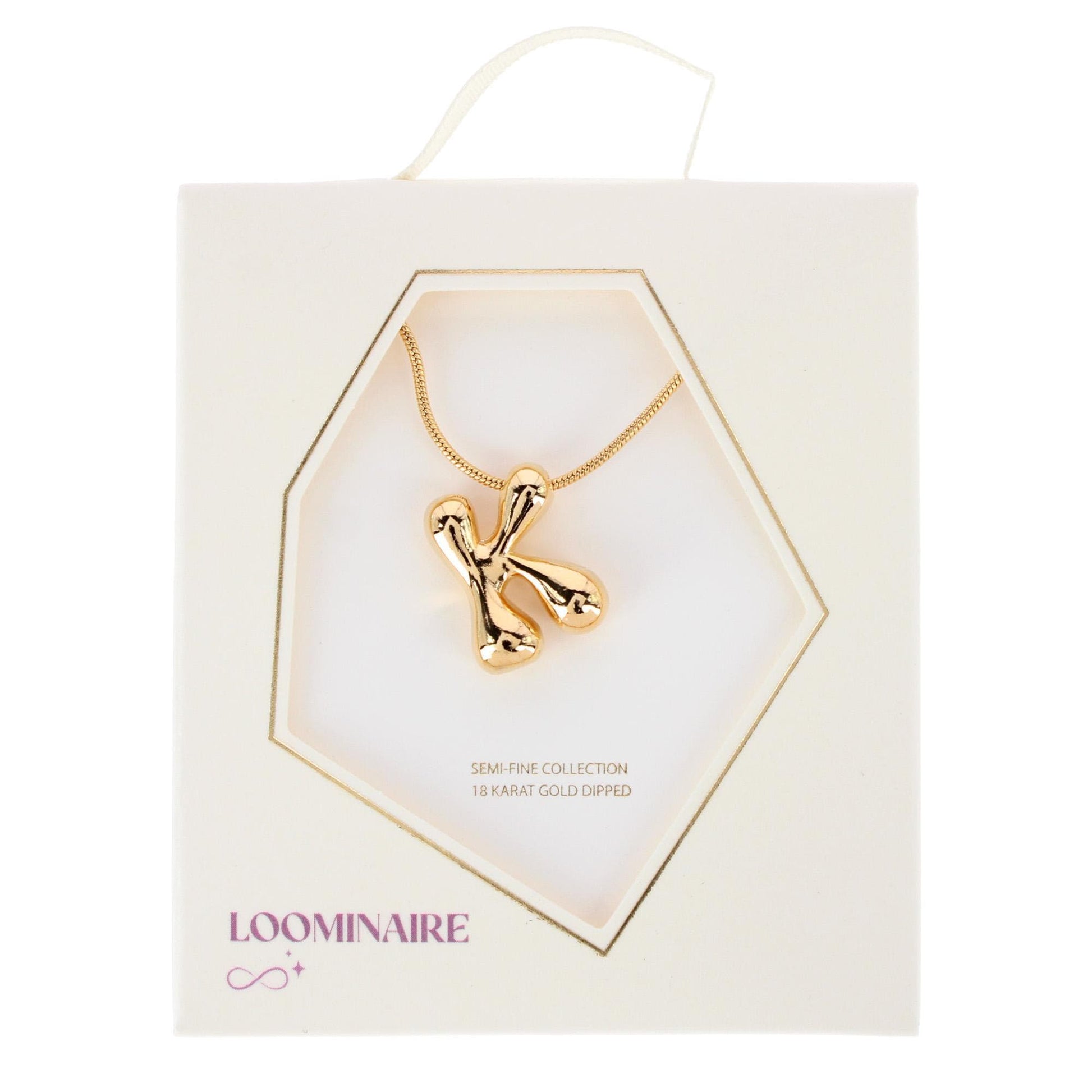CTM® Women's Semi-Fine Bubble Letter Initial Necklace Gold or Silver Dipped - Gold- K