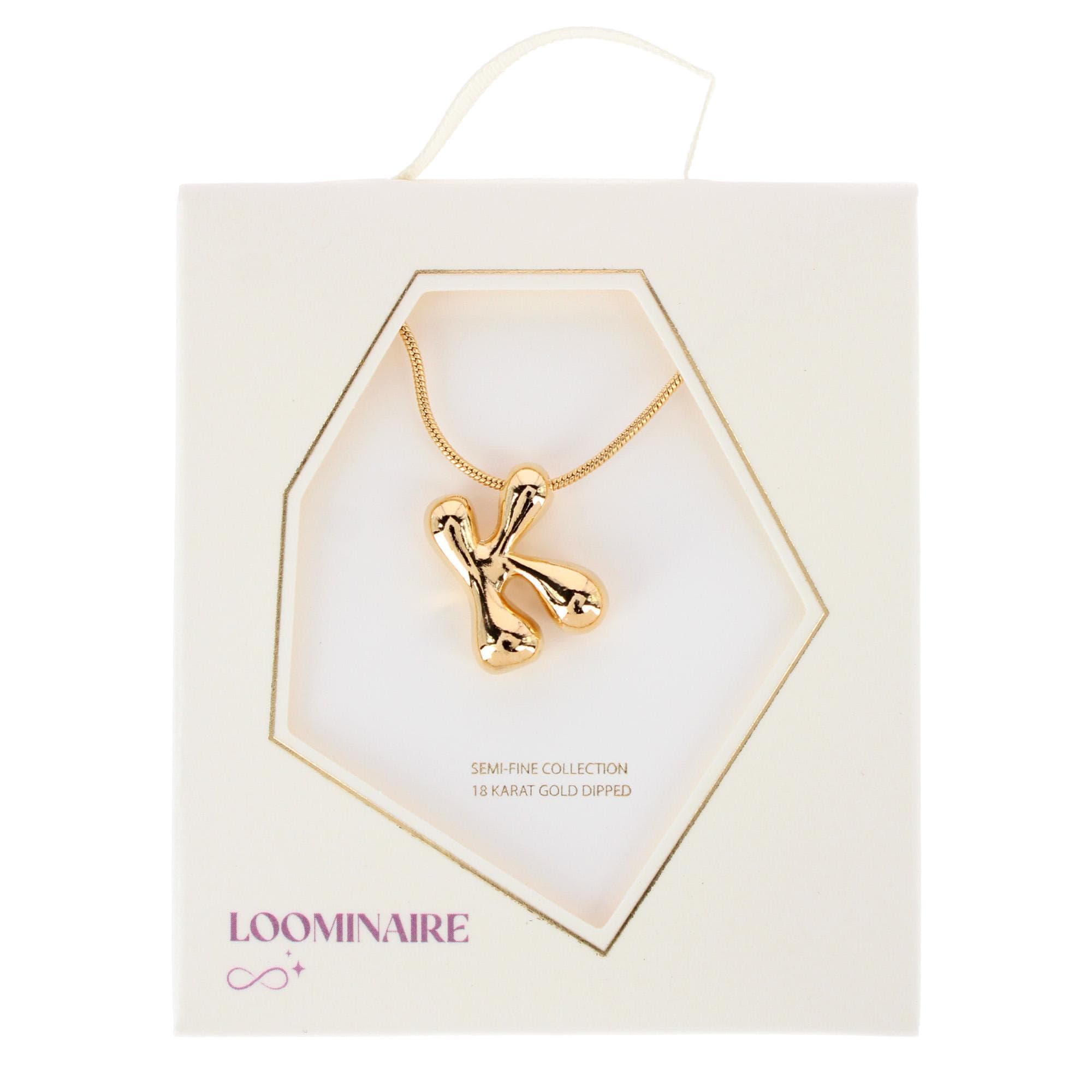 CTM® Women's Semi-Fine Bubble Letter Initial Necklace Gold or Silver Dipped - Gold- K
