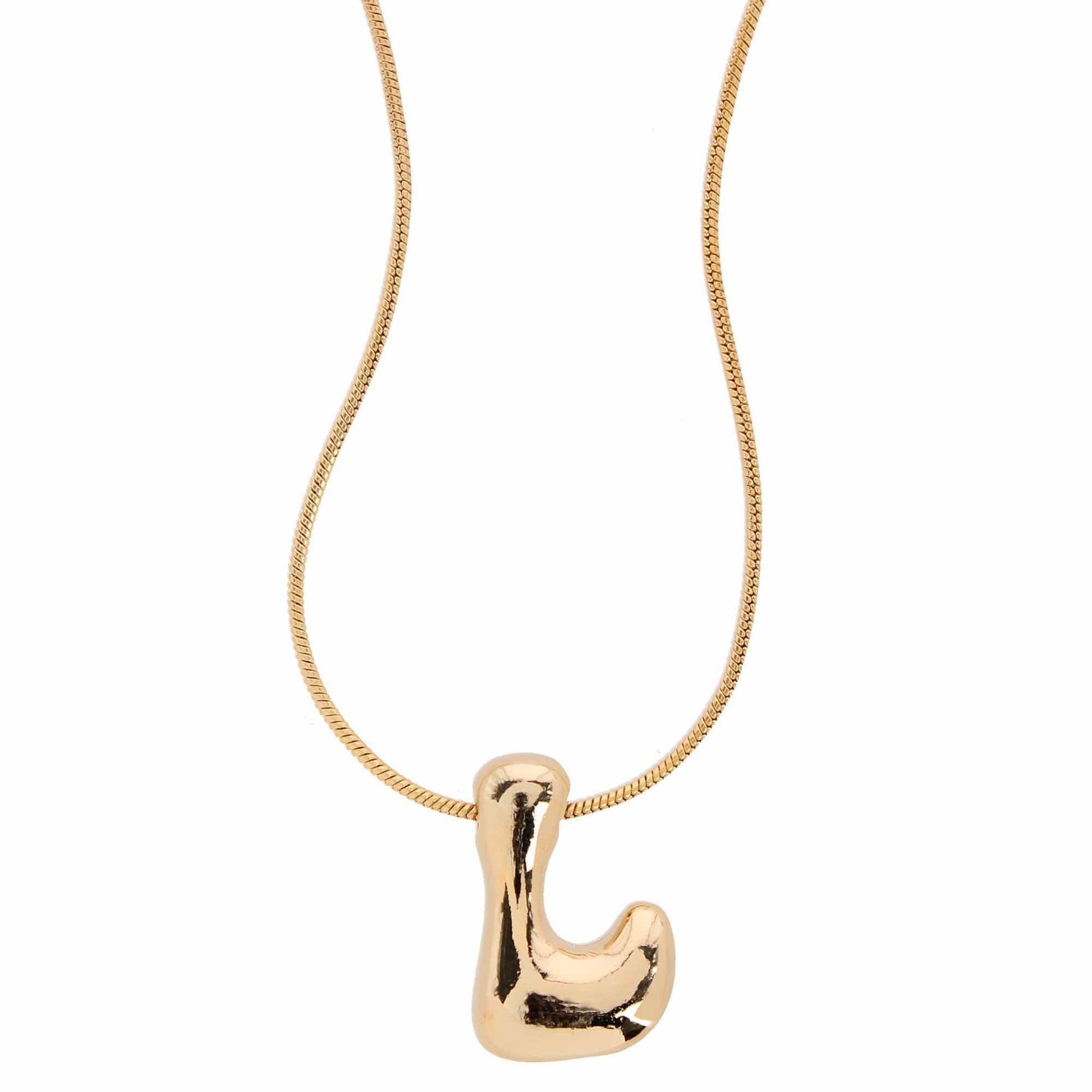 CTM® Women's Semi-Fine Bubble Letter Initial Necklace Gold or Silver Dipped - Gold- L