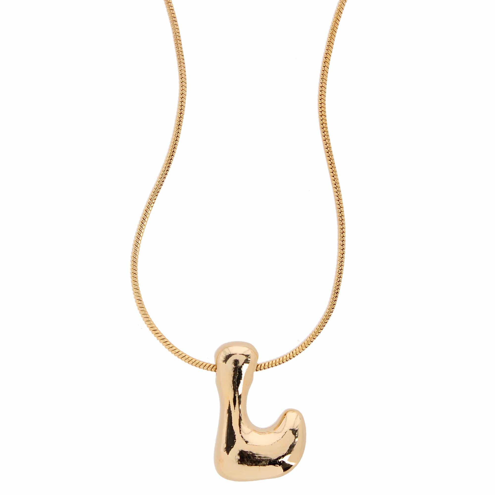 CTM® Women's Semi-Fine Bubble Letter Initial Necklace Gold or Silver Dipped - Gold- L