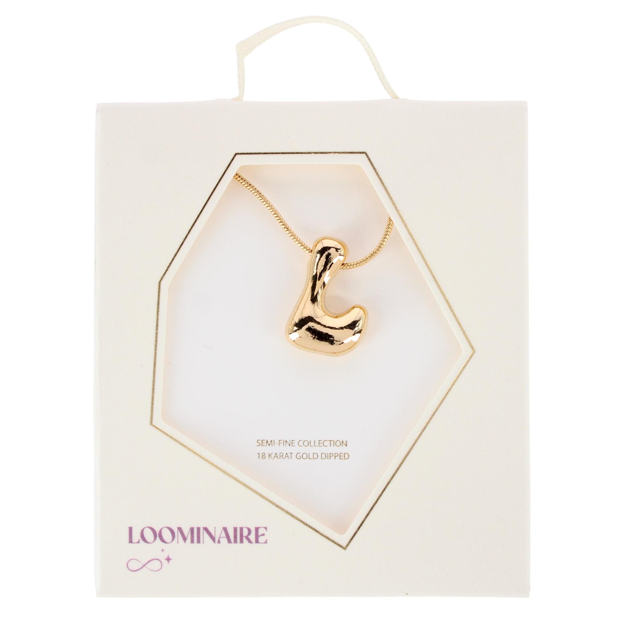 CTM® Women's Semi-Fine Bubble Letter Initial Necklace Gold or Silver Dipped - Gold- L