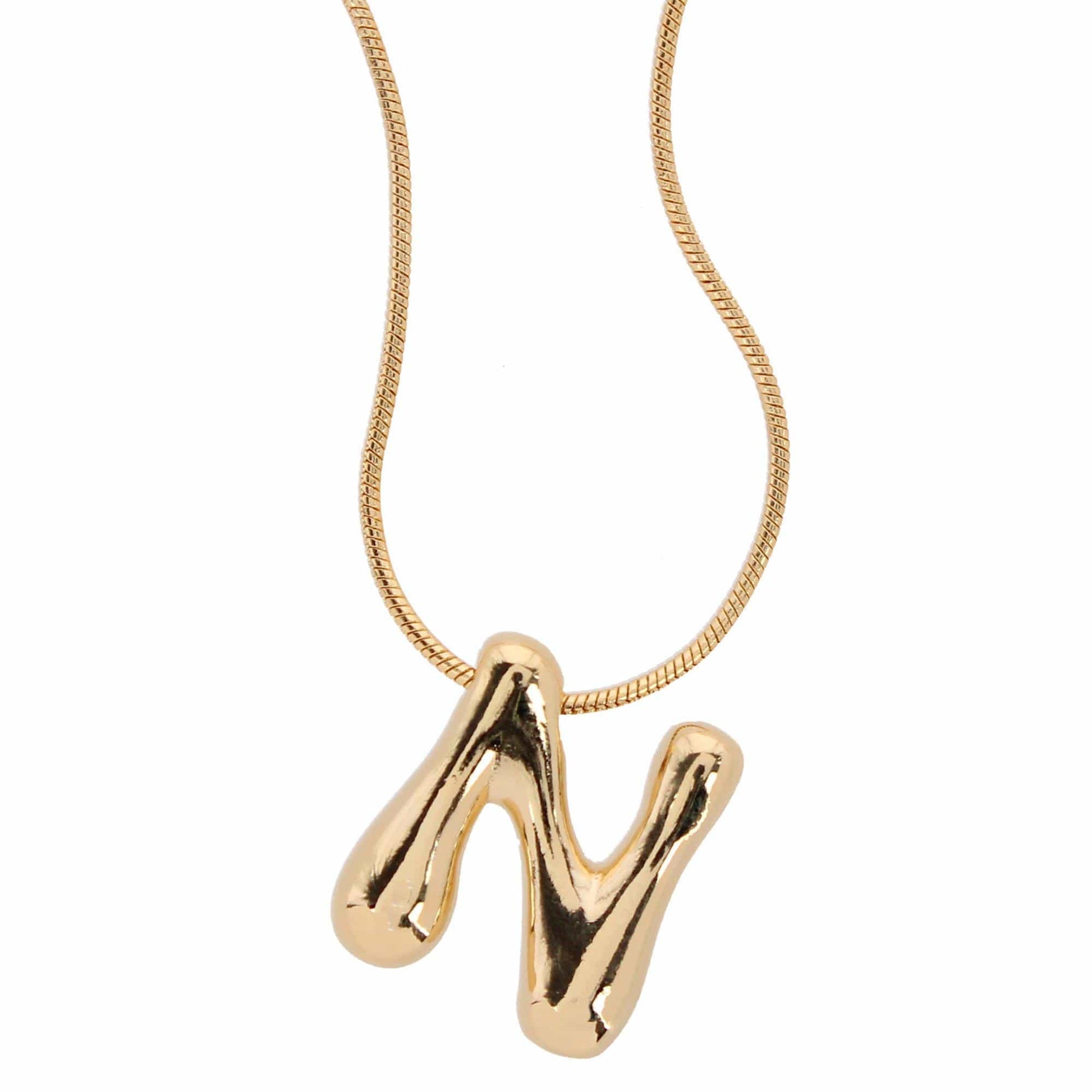 CTM® Women's Semi-Fine Bubble Letter Initial Necklace Gold or Silver Dipped - Gold- N