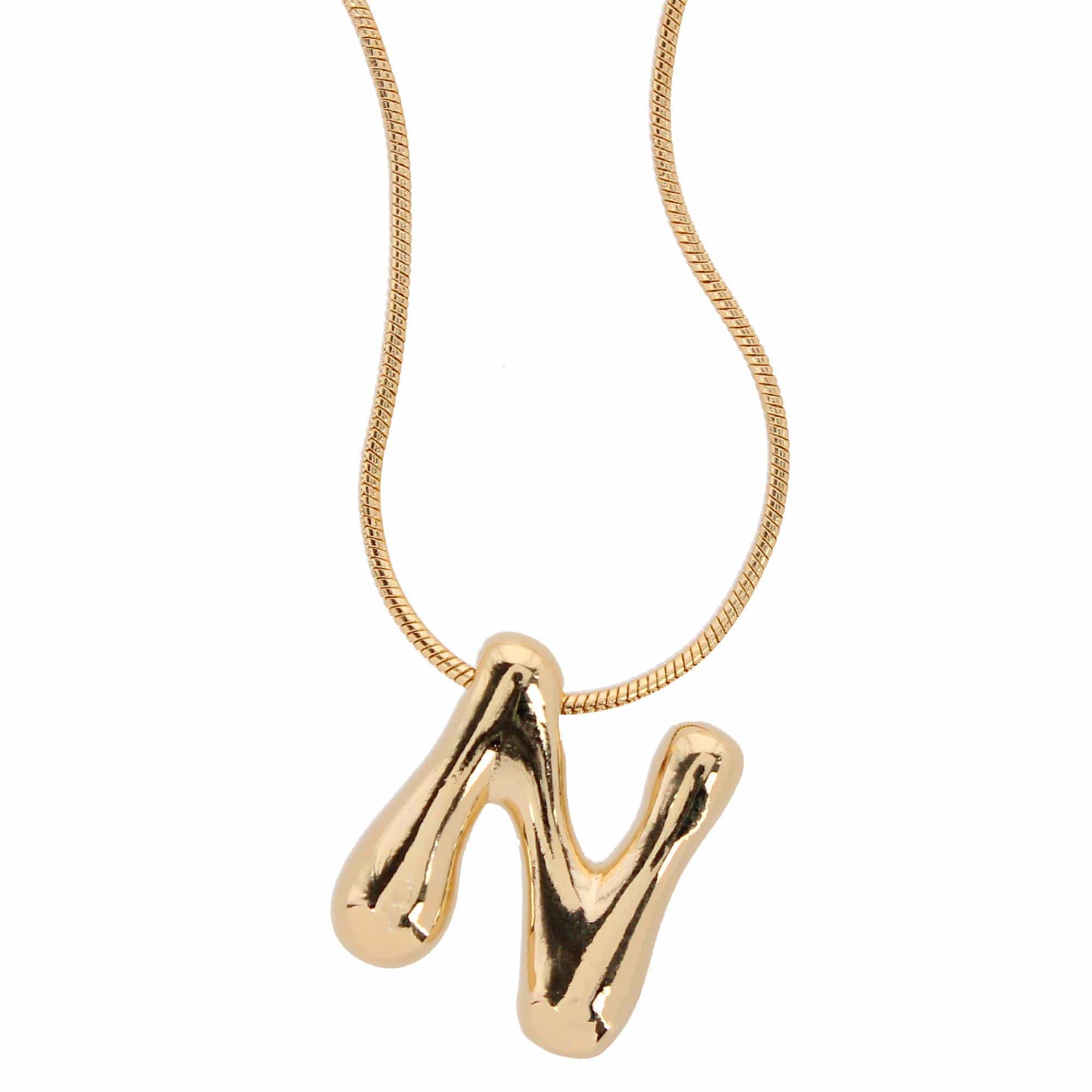 CTM® Women's Semi-Fine Bubble Letter Initial Necklace Gold or Silver Dipped - Gold- N