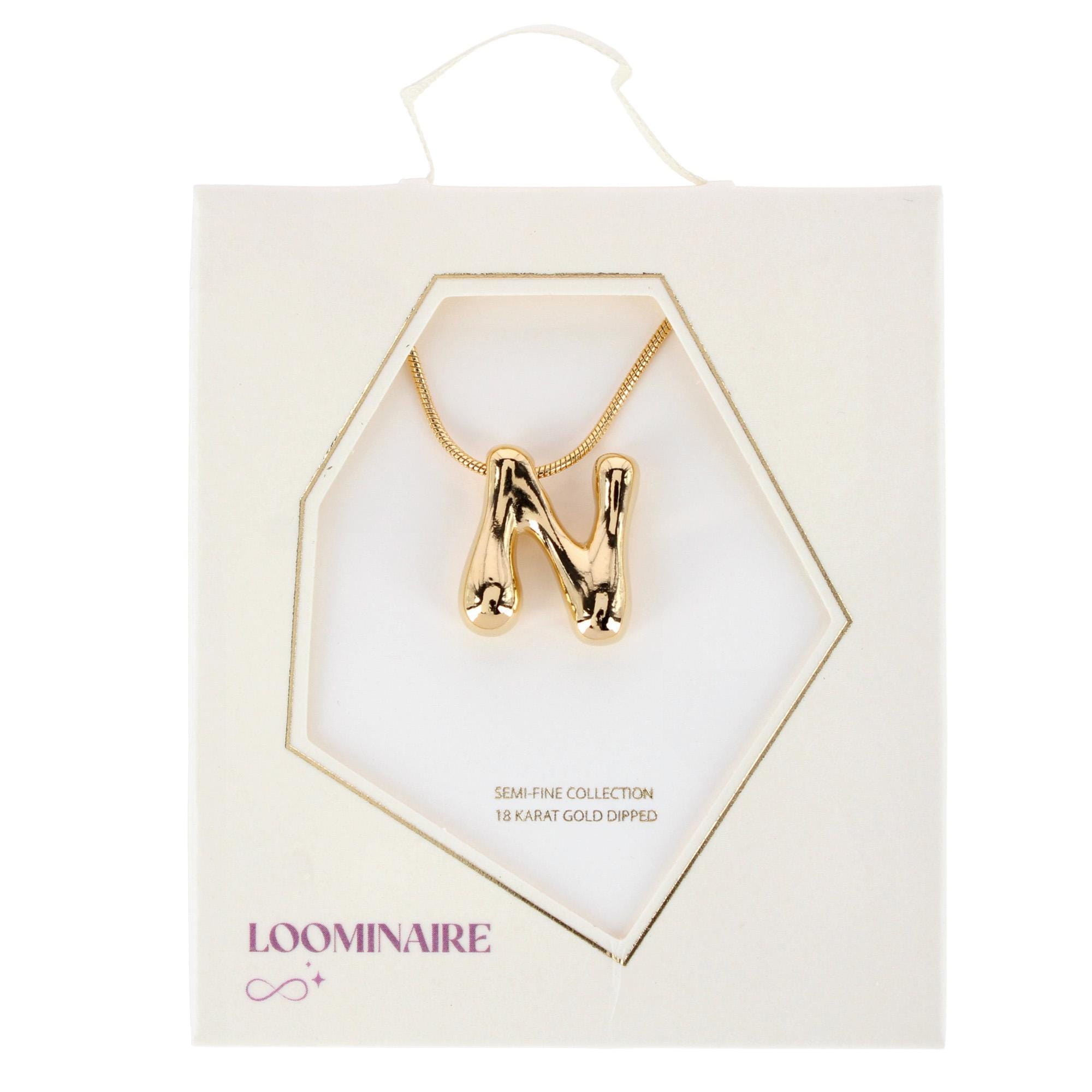 CTM® Women's Semi-Fine Bubble Letter Initial Necklace Gold or Silver Dipped - Gold- N