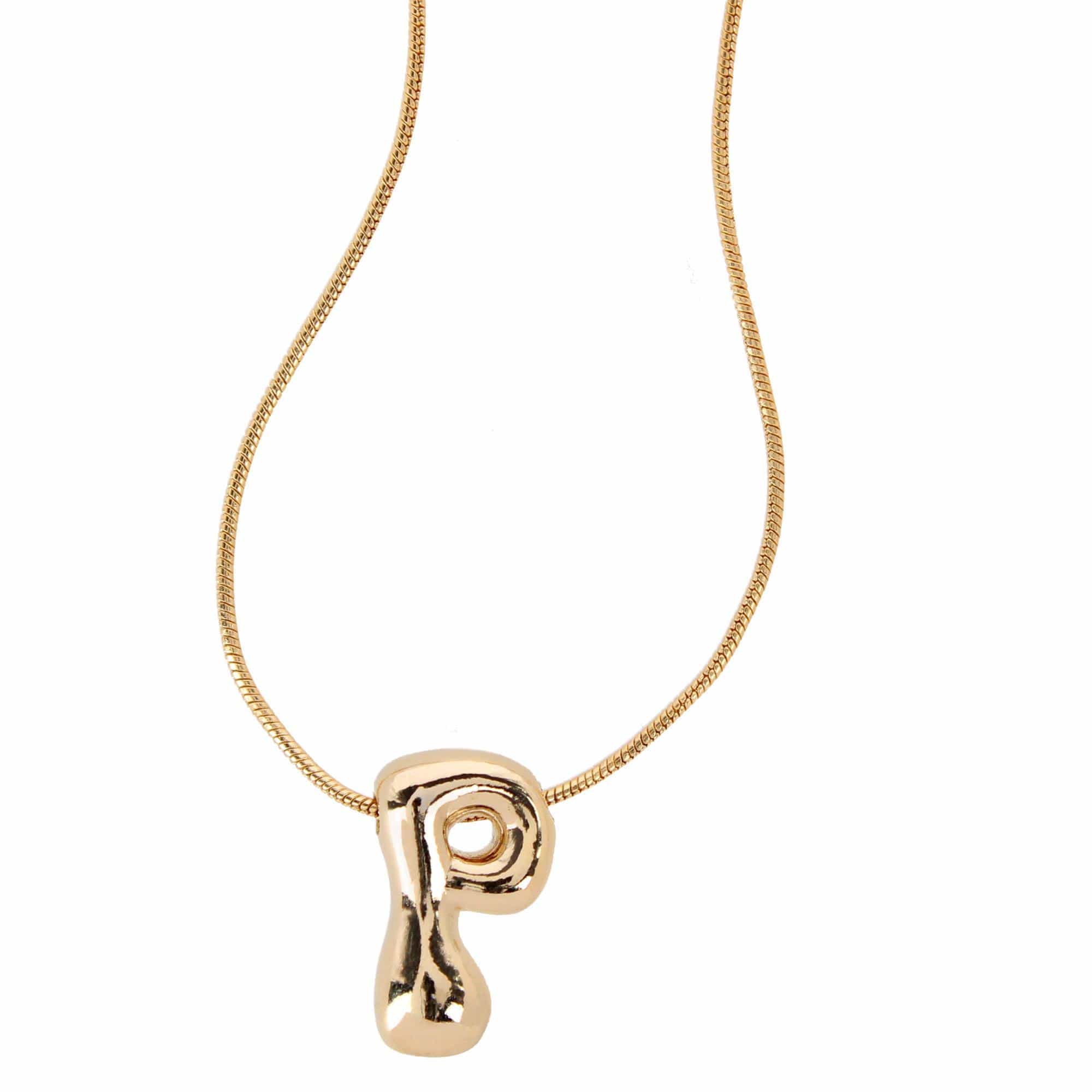 CTM® Women's Semi-Fine Bubble Letter Initial Necklace Gold or Silver Dipped - Gold- P