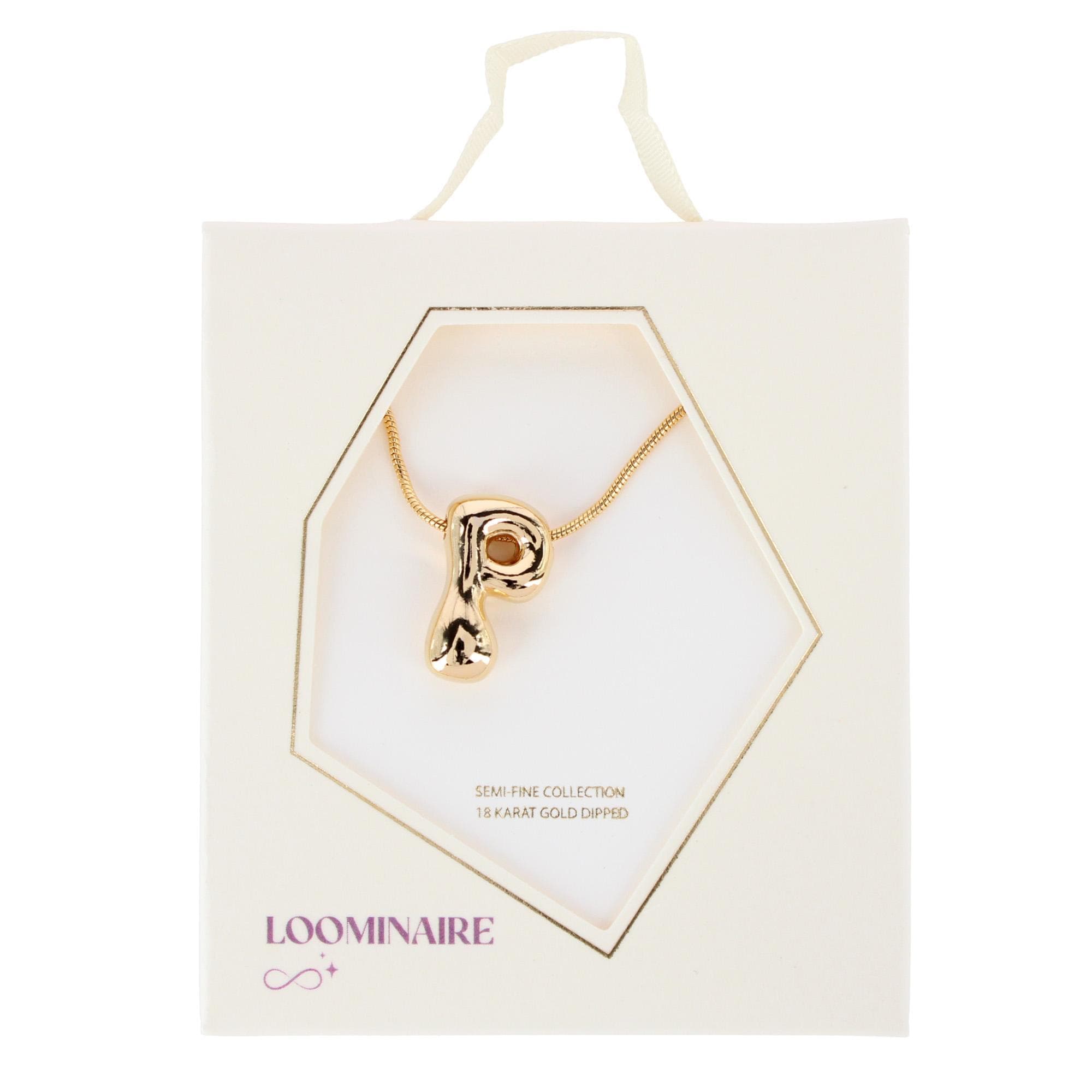 CTM® Women's Semi-Fine Bubble Letter Initial Necklace Gold or Silver Dipped - Gold- P