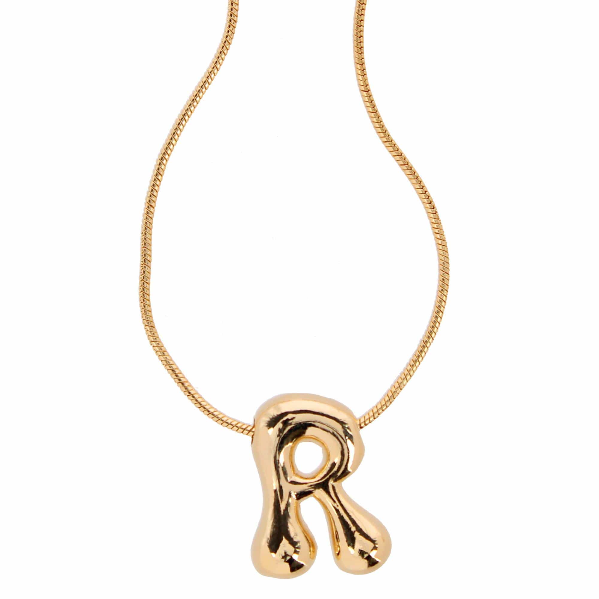 CTM® Women's Semi-Fine Bubble Letter Initial Necklace Gold or Silver Dipped - Gold- R