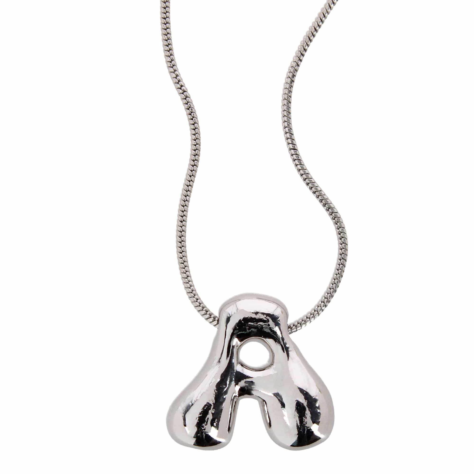 CTM® Women's Semi-Fine Bubble Letter Initial Necklace Gold or Silver Dipped - Silver- A