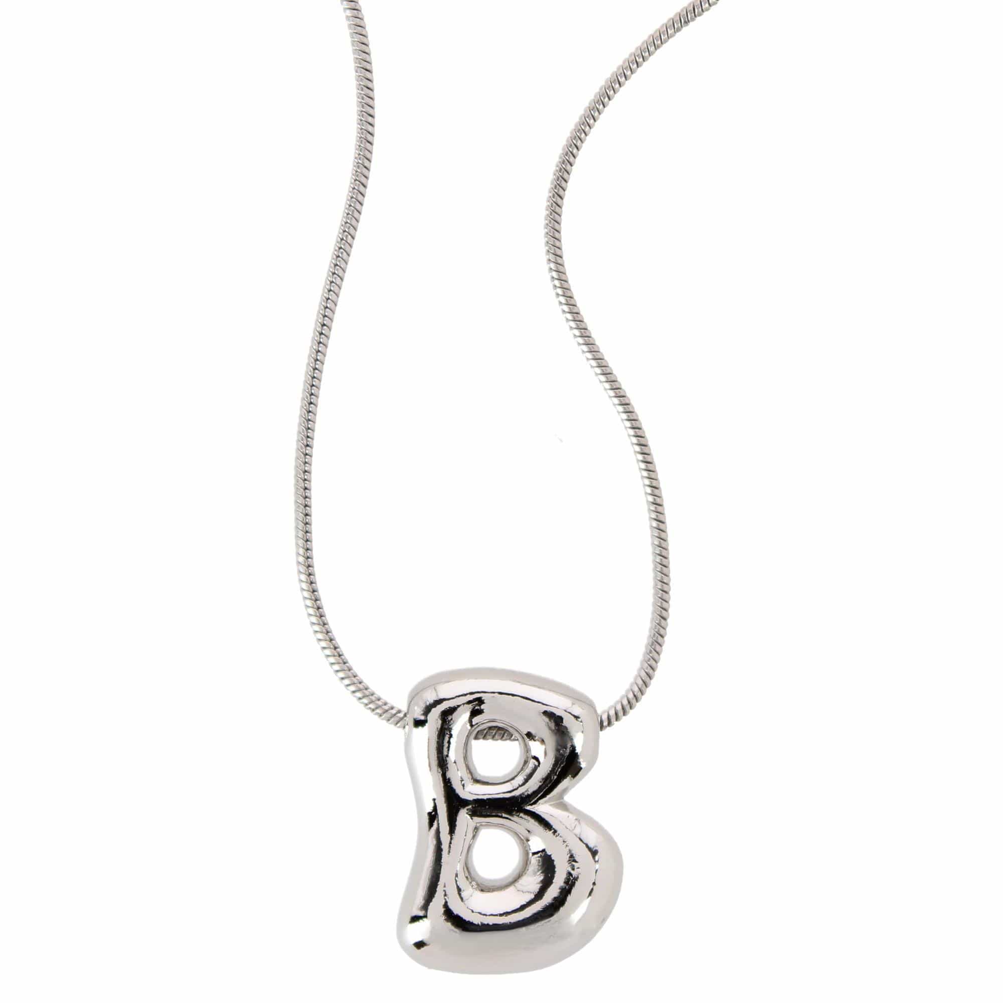 CTM® Women's Semi-Fine Bubble Letter Initial Necklace Gold or Silver Dipped - Silver- B