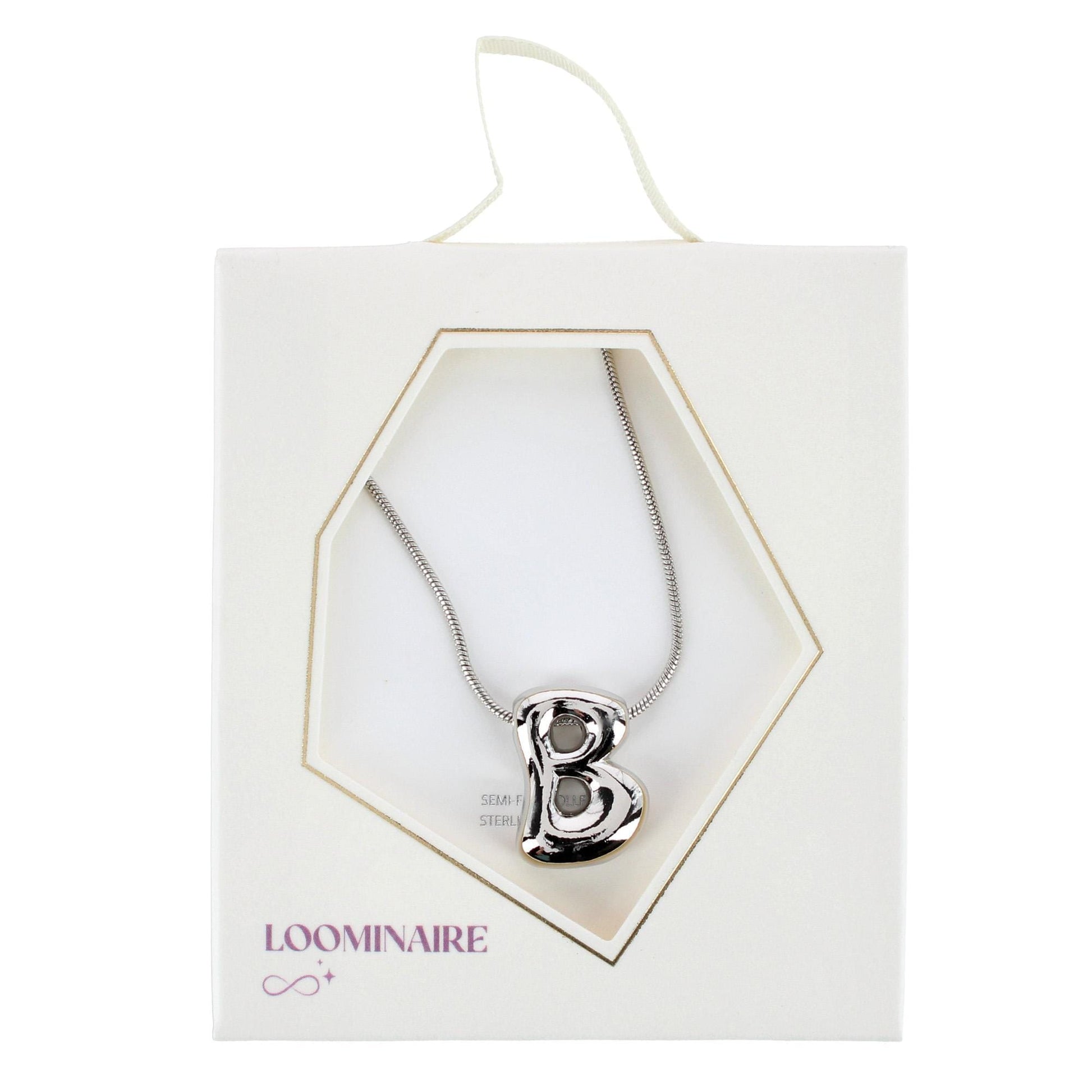 CTM® Women's Semi-Fine Bubble Letter Initial Necklace Gold or Silver Dipped - Silver- B