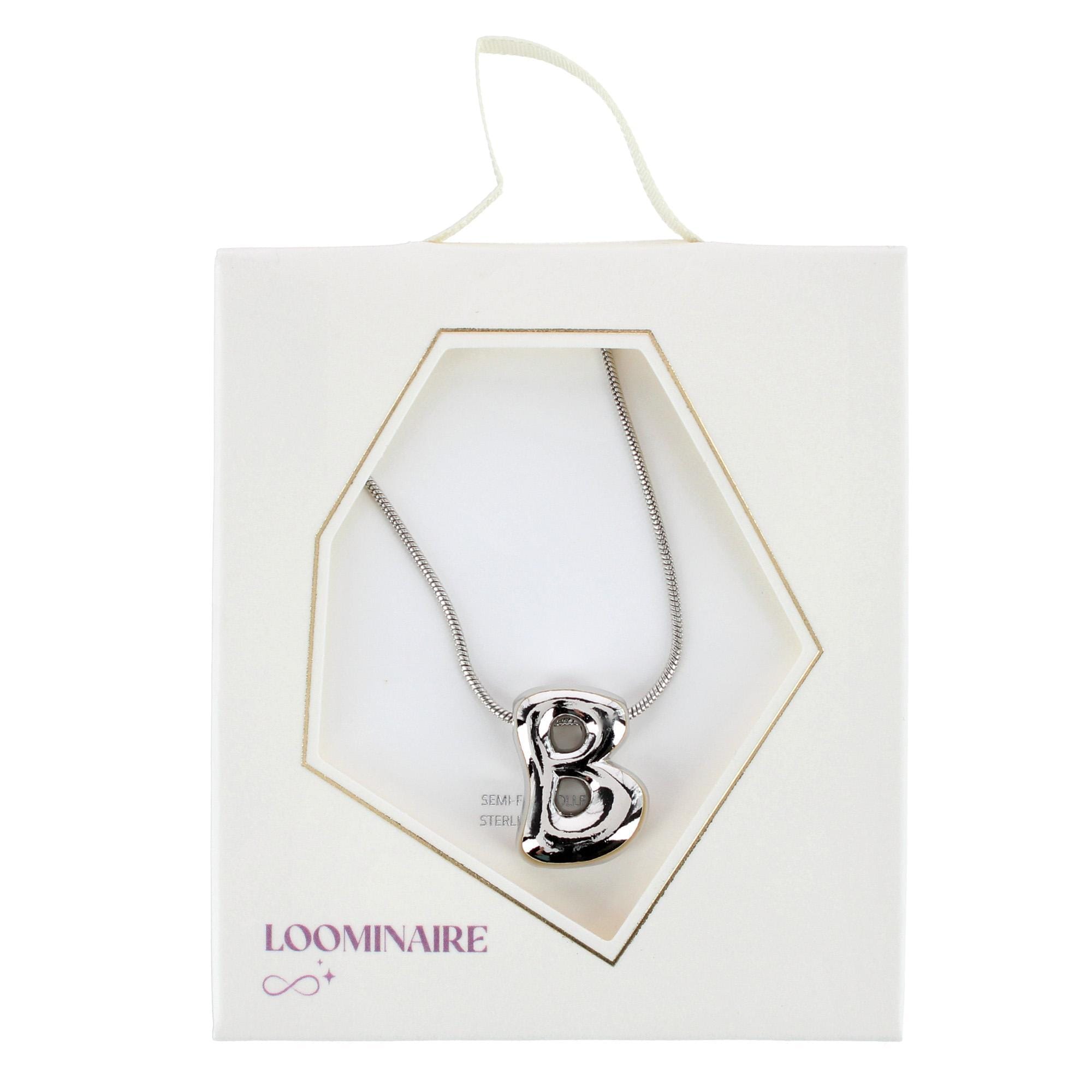 CTM® Women's Semi-Fine Bubble Letter Initial Necklace Gold or Silver Dipped - Silver- B