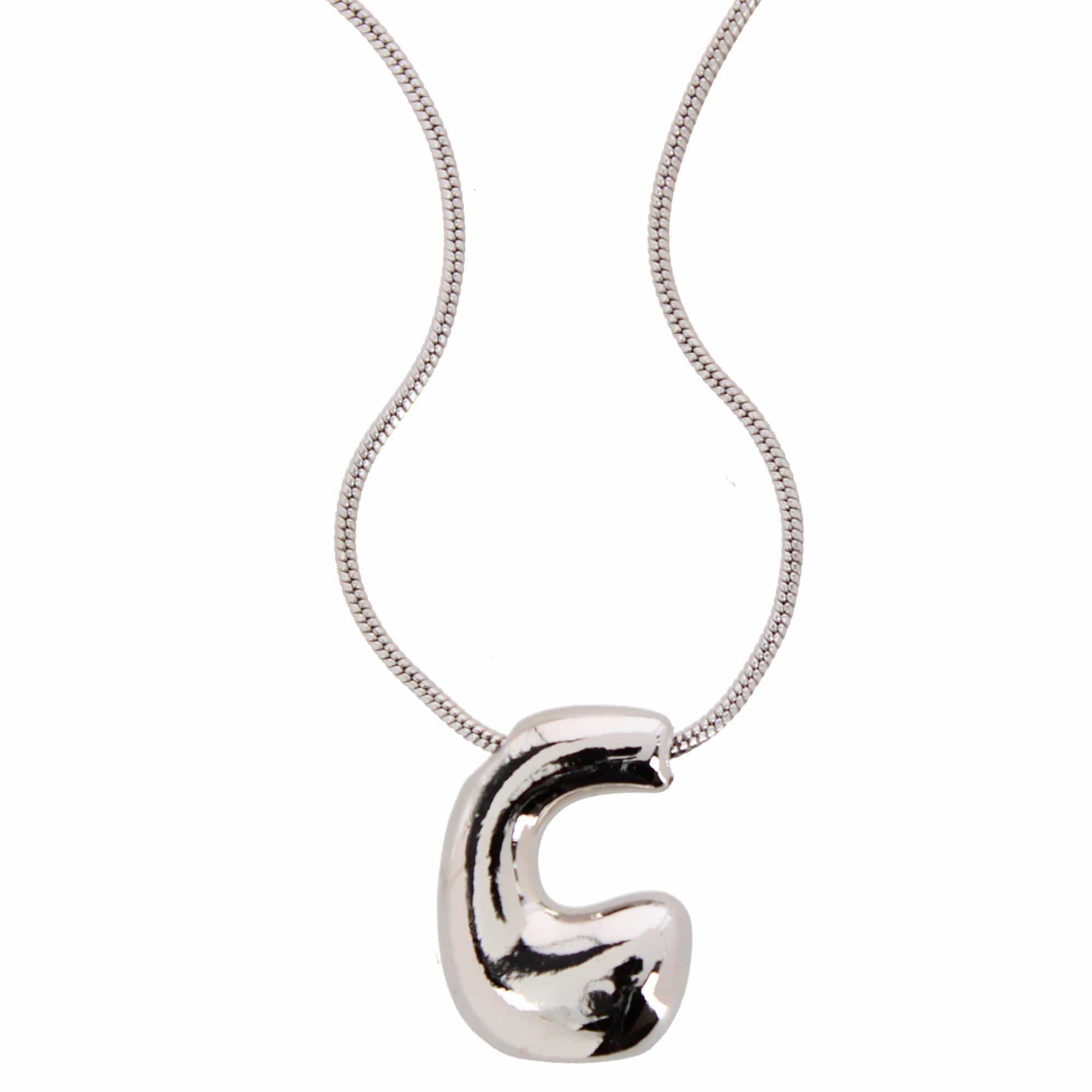 CTM® Women's Semi-Fine Bubble Letter Initial Necklace Gold or Silver Dipped - Silver- C