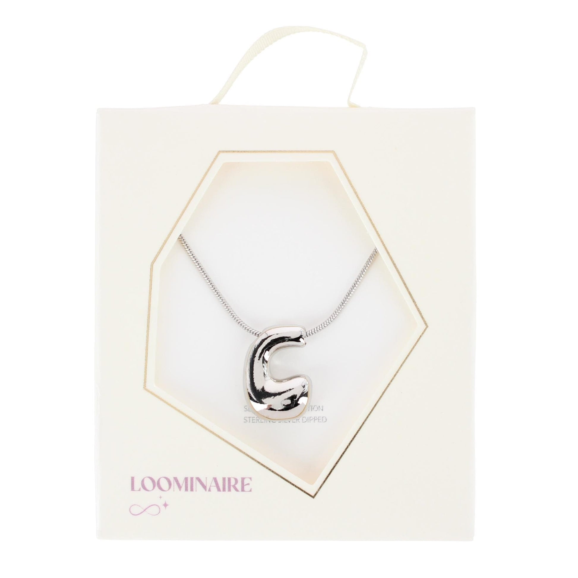CTM® Women's Semi-Fine Bubble Letter Initial Necklace Gold or Silver Dipped - Silver- C