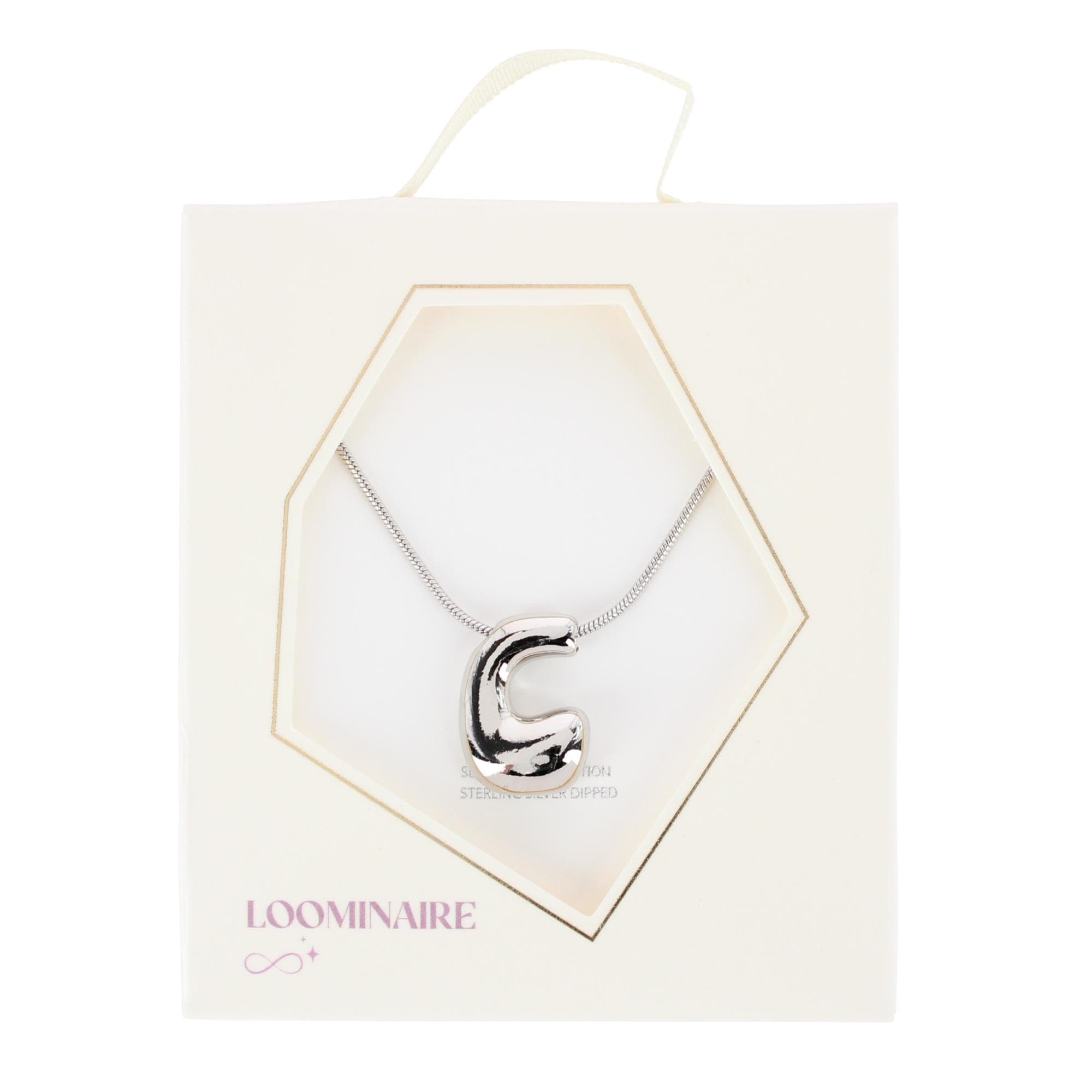 CTM® Women's Semi-Fine Bubble Letter Initial Necklace Gold or Silver Dipped - Silver- C