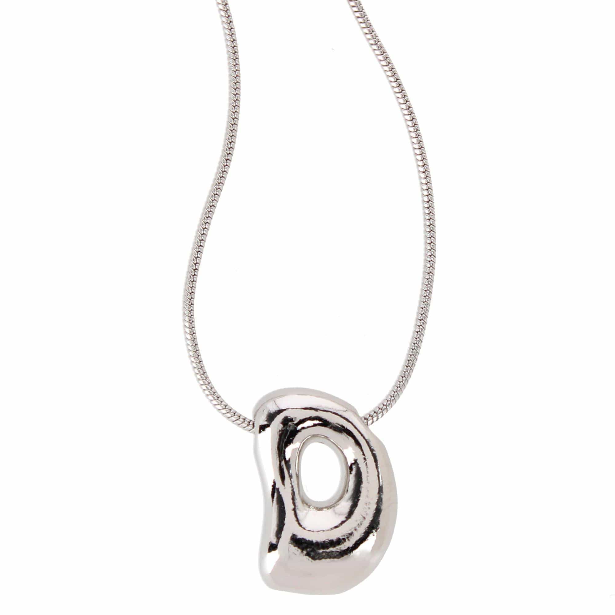 CTM® Women's Semi-Fine Bubble Letter Initial Necklace Gold or Silver Dipped - Silver- D