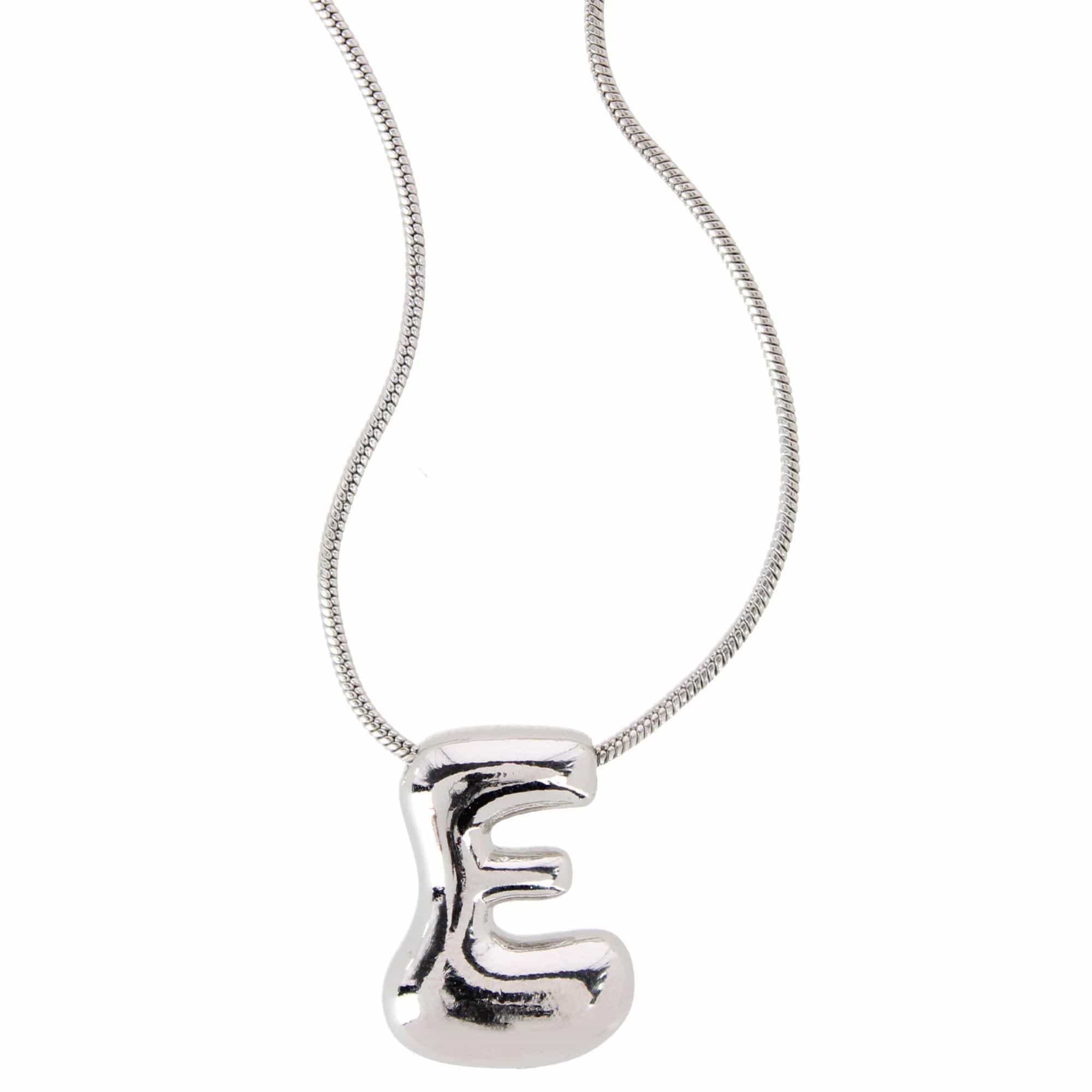 CTM® Women's Semi-Fine Bubble Letter Initial Necklace Gold or Silver Dipped - Silver- E