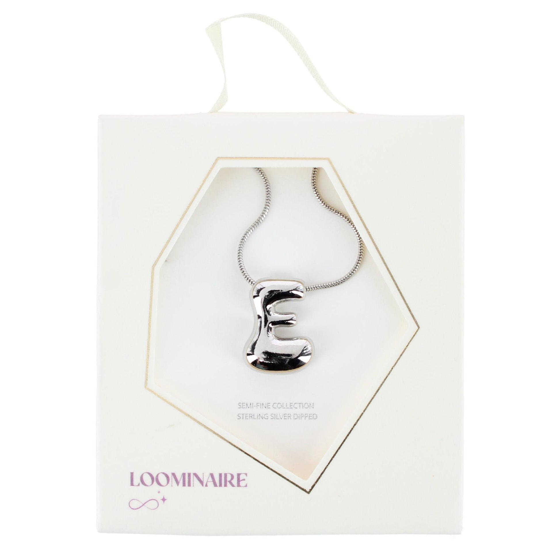 CTM® Women's Semi-Fine Bubble Letter Initial Necklace Gold or Silver Dipped - Silver- E