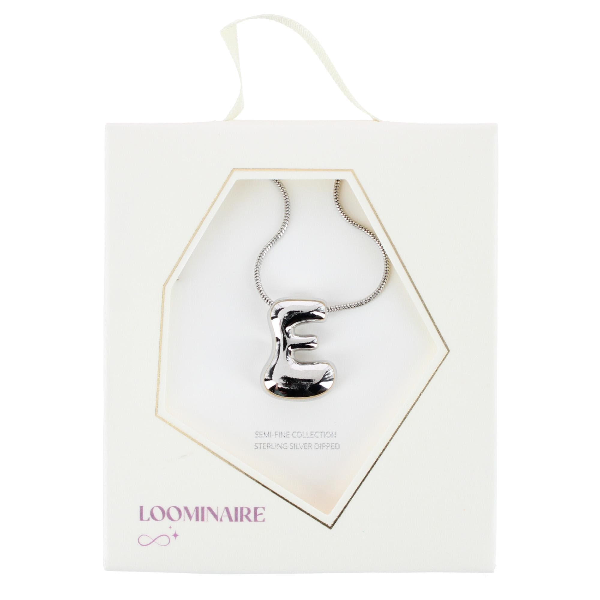 CTM® Women's Semi-Fine Bubble Letter Initial Necklace Gold or Silver Dipped - Silver- E