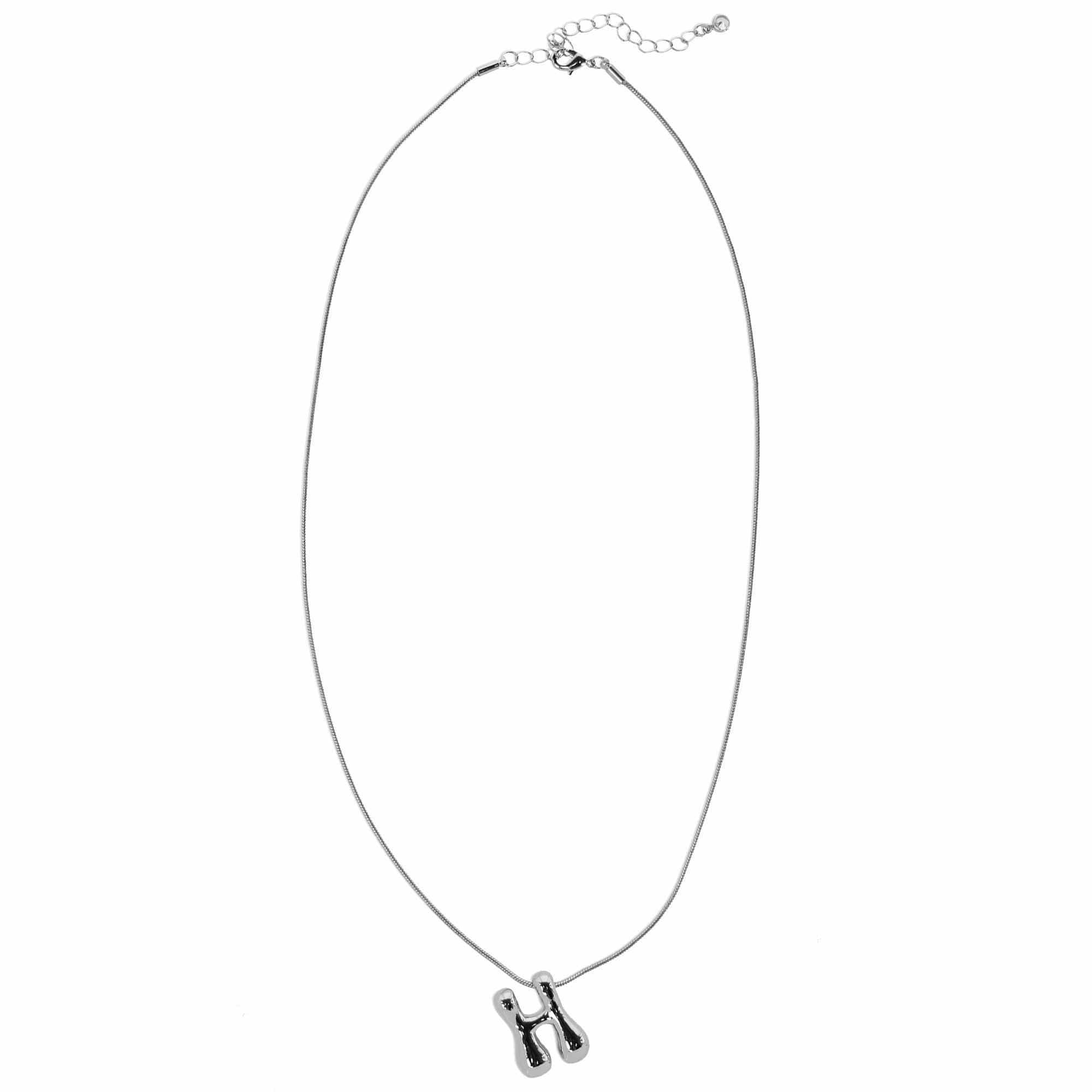CTM® Women's Semi-Fine Bubble Letter Initial Necklace Gold or Silver Dipped - Silver- H