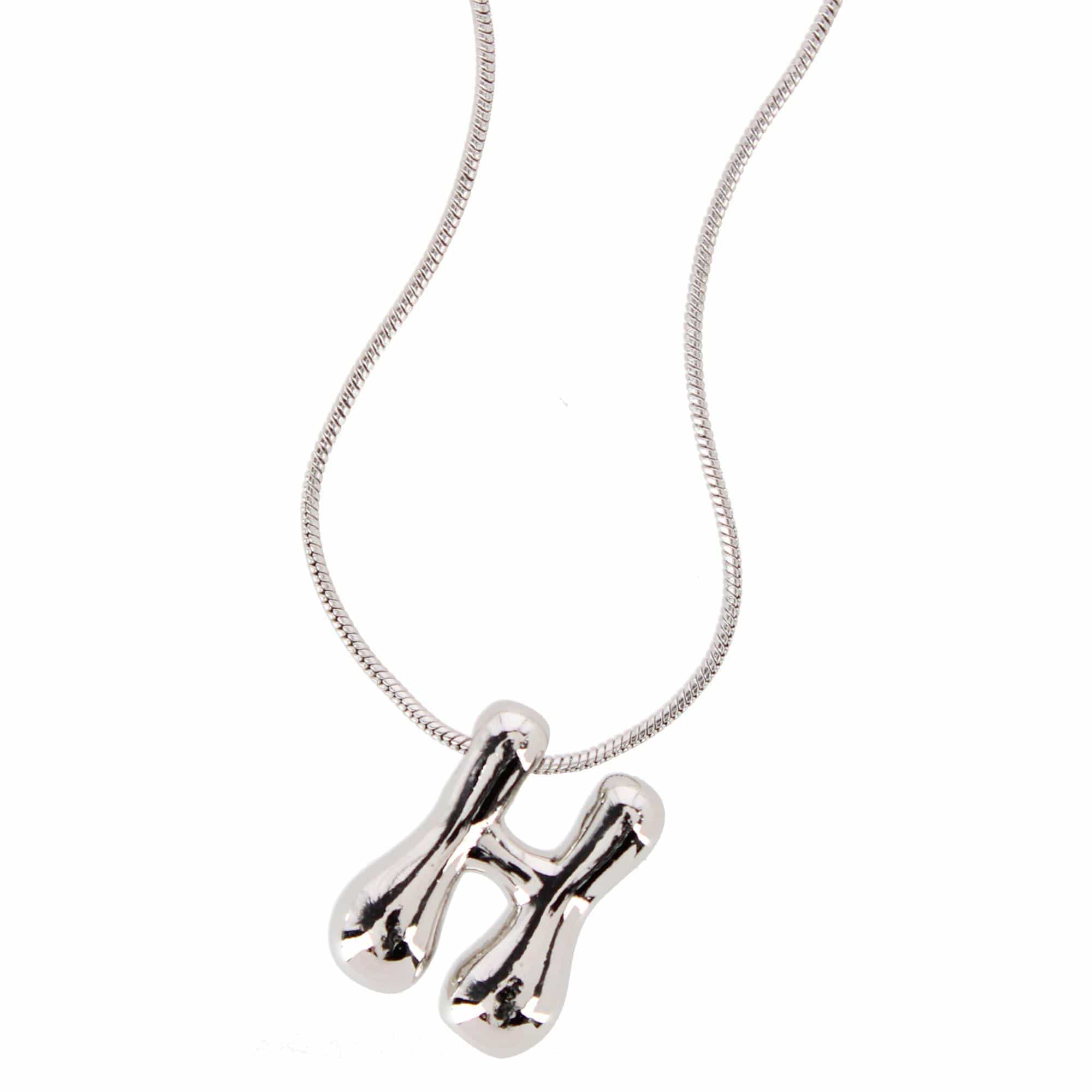 CTM® Women's Semi-Fine Bubble Letter Initial Necklace Gold or Silver Dipped - Silver- H