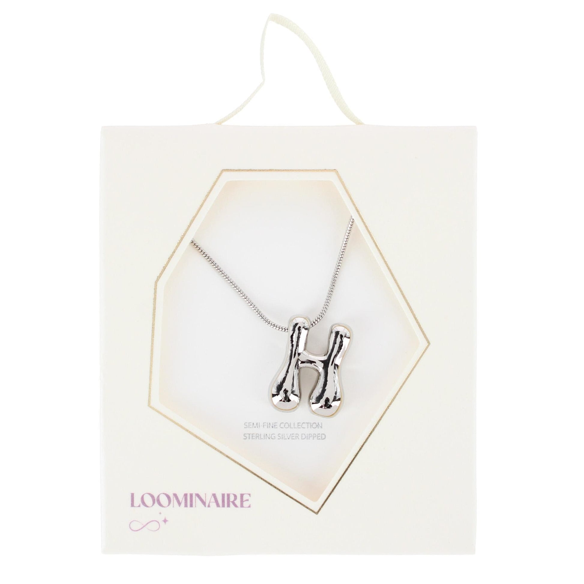 CTM® Women's Semi-Fine Bubble Letter Initial Necklace Gold or Silver Dipped - Silver- H