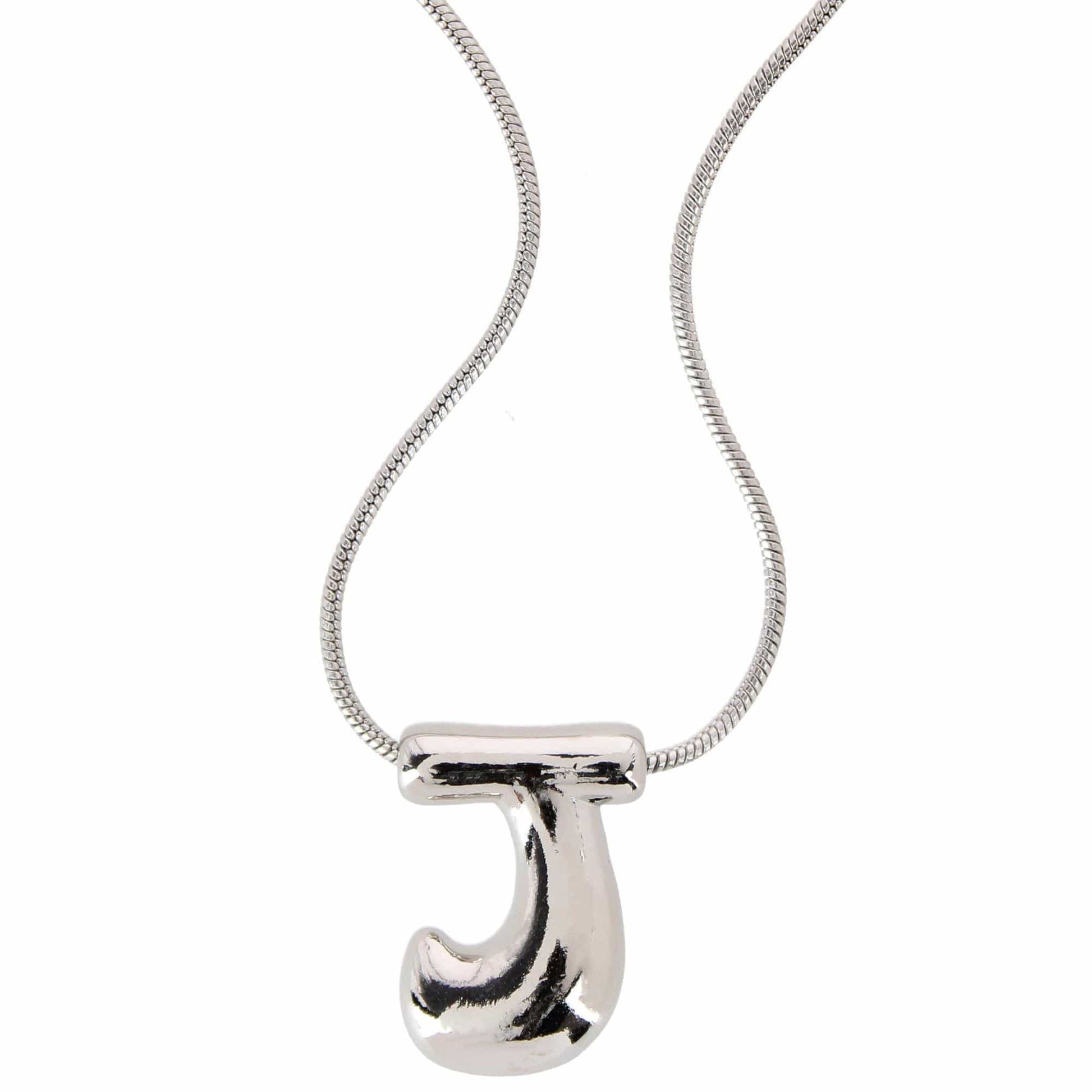 CTM® Women's Semi-Fine Bubble Letter Initial Necklace Gold or Silver Dipped - Silver- J