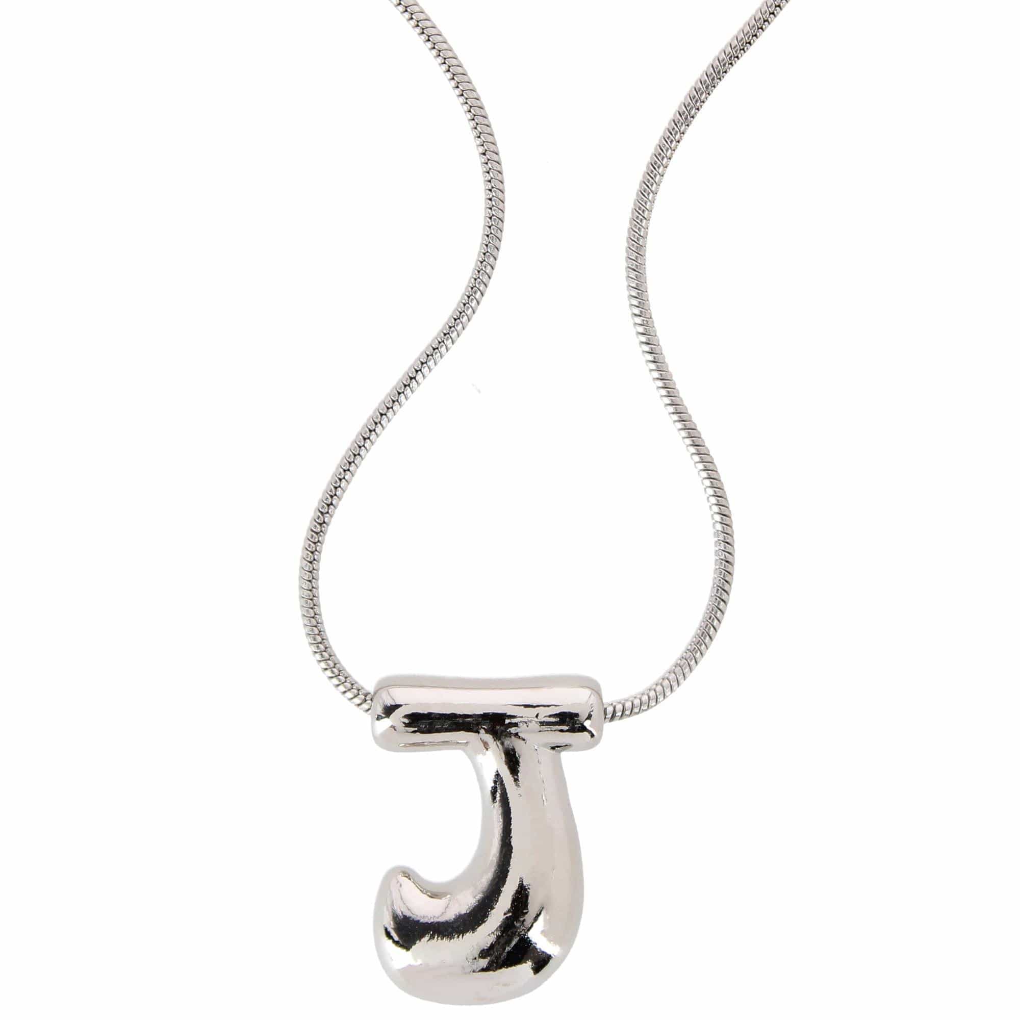 CTM® Women's Semi-Fine Bubble Letter Initial Necklace Gold or Silver Dipped - Silver- J
