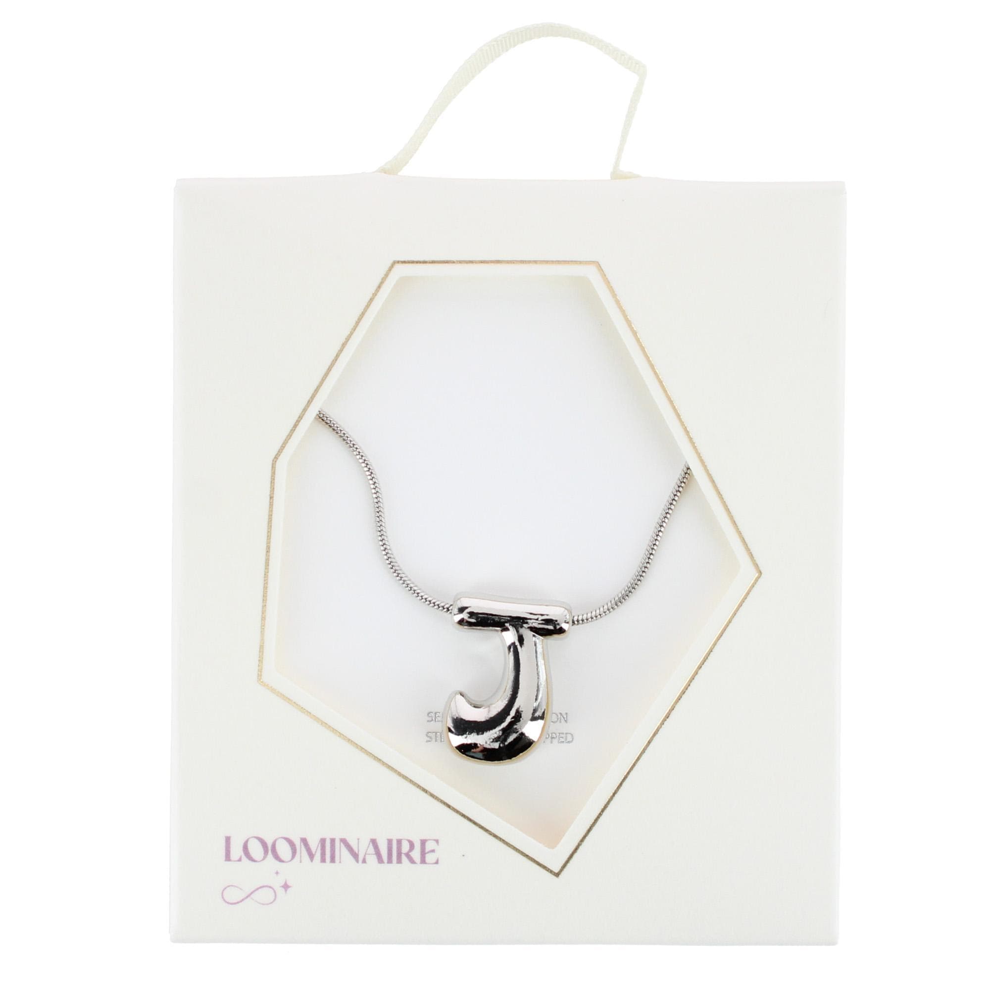 CTM® Women's Semi-Fine Bubble Letter Initial Necklace Gold or Silver Dipped - Silver- J