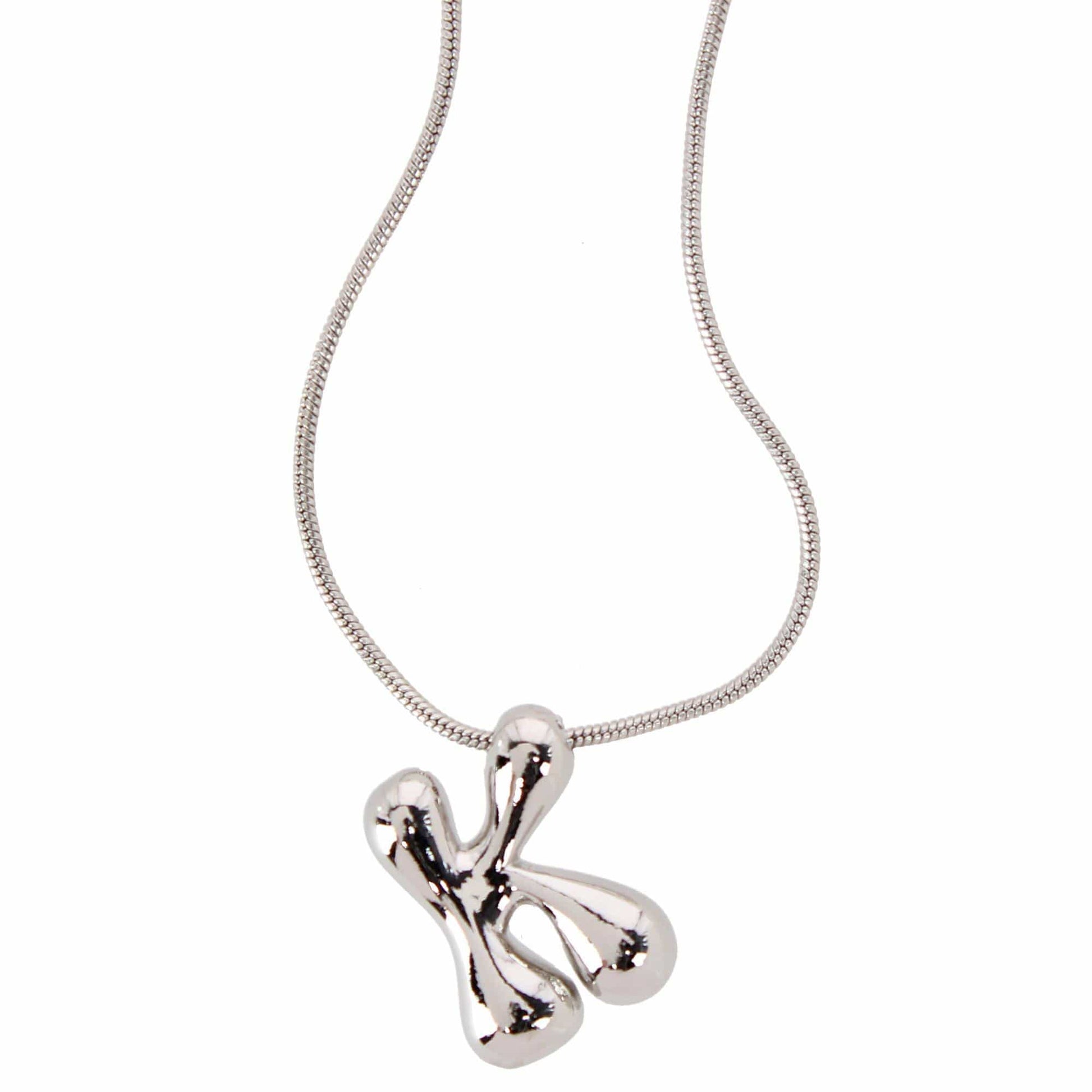 CTM® Women's Semi-Fine Bubble Letter Initial Necklace Gold or Silver Dipped - Silver- K