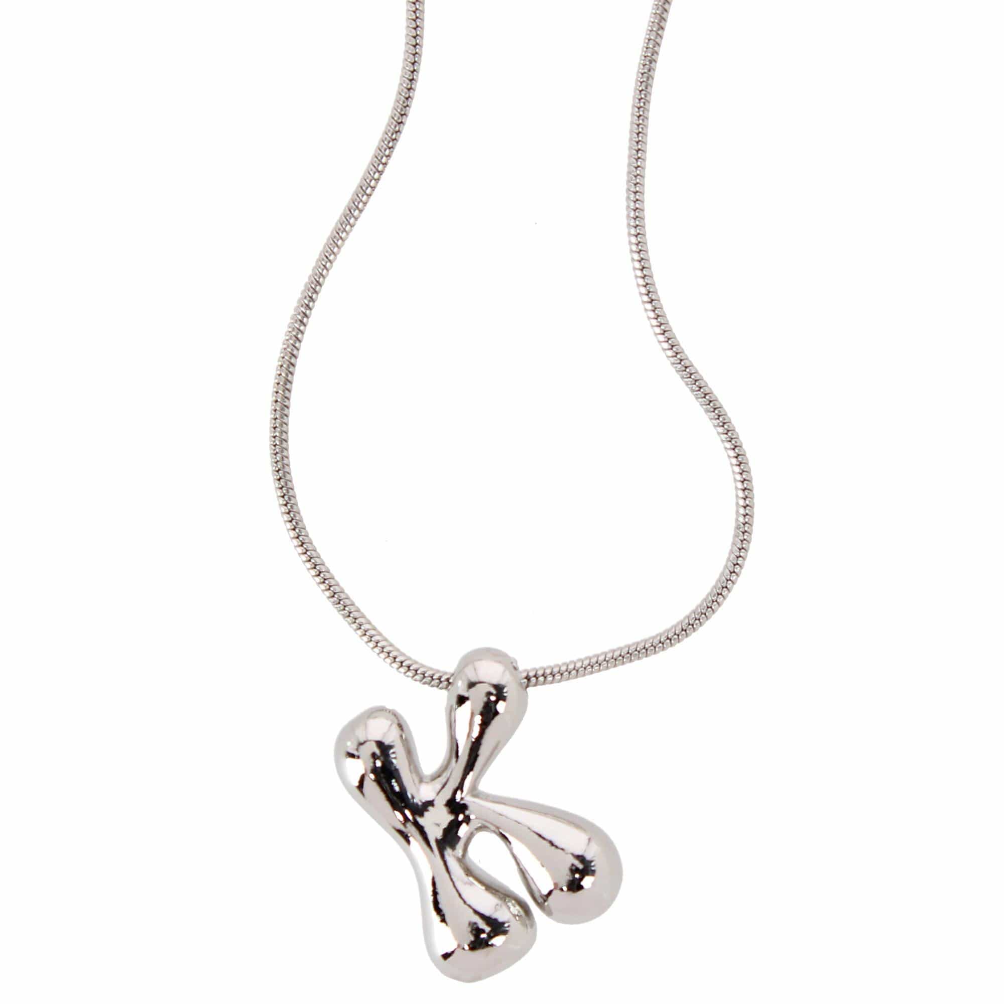 CTM® Women's Semi-Fine Bubble Letter Initial Necklace Gold or Silver Dipped - Silver- K