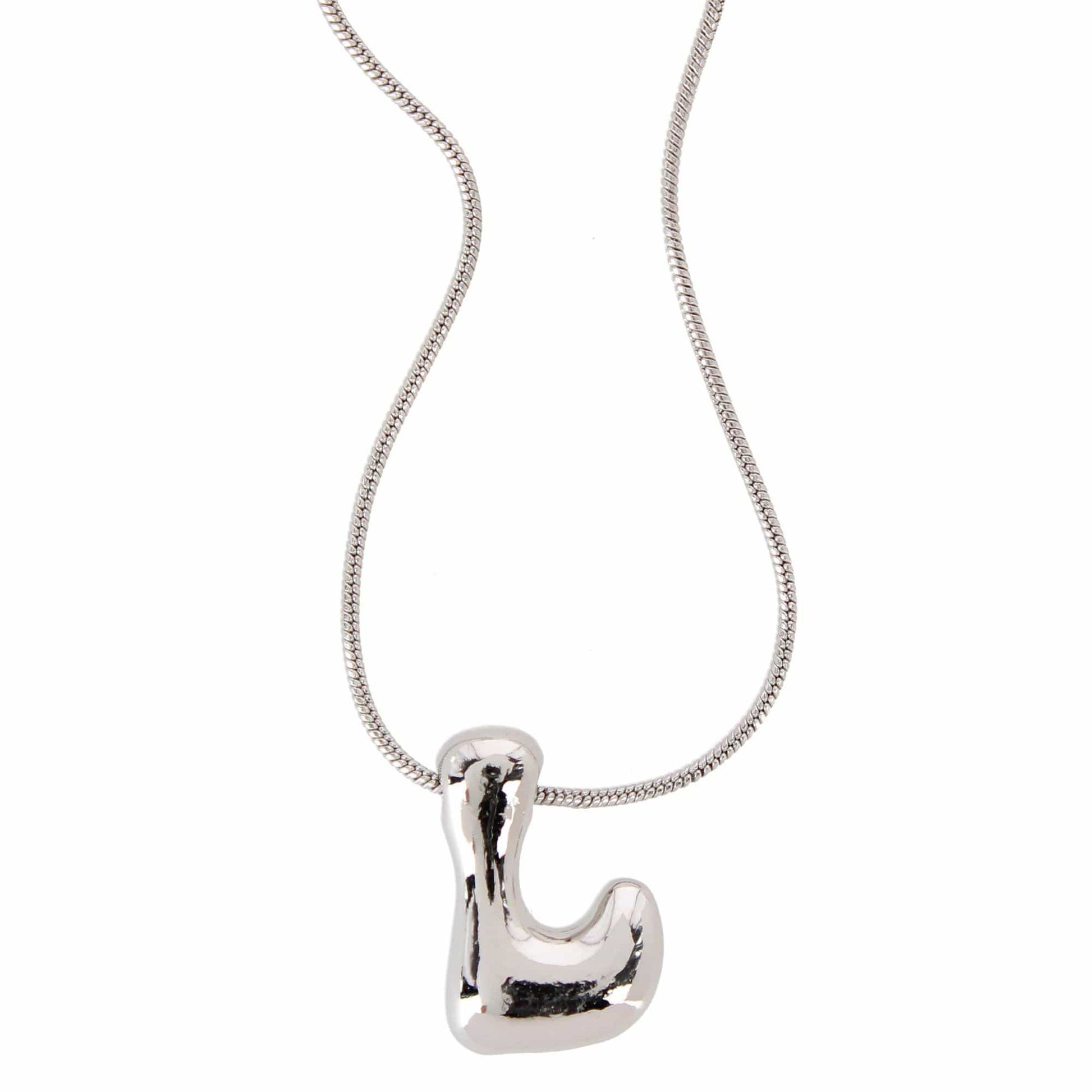 CTM® Women's Semi-Fine Bubble Letter Initial Necklace Gold or Silver Dipped - Silver- L