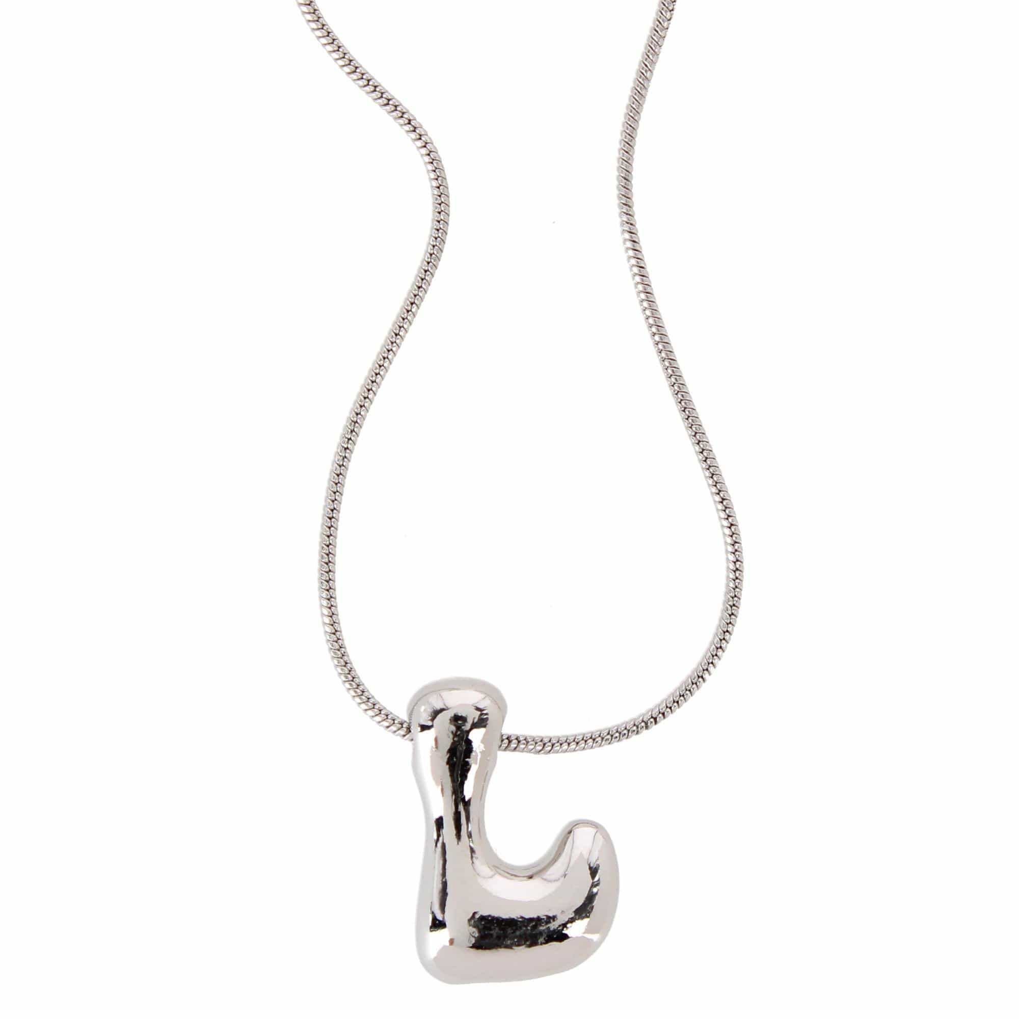 CTM® Women's Semi-Fine Bubble Letter Initial Necklace Gold or Silver Dipped - Silver- L