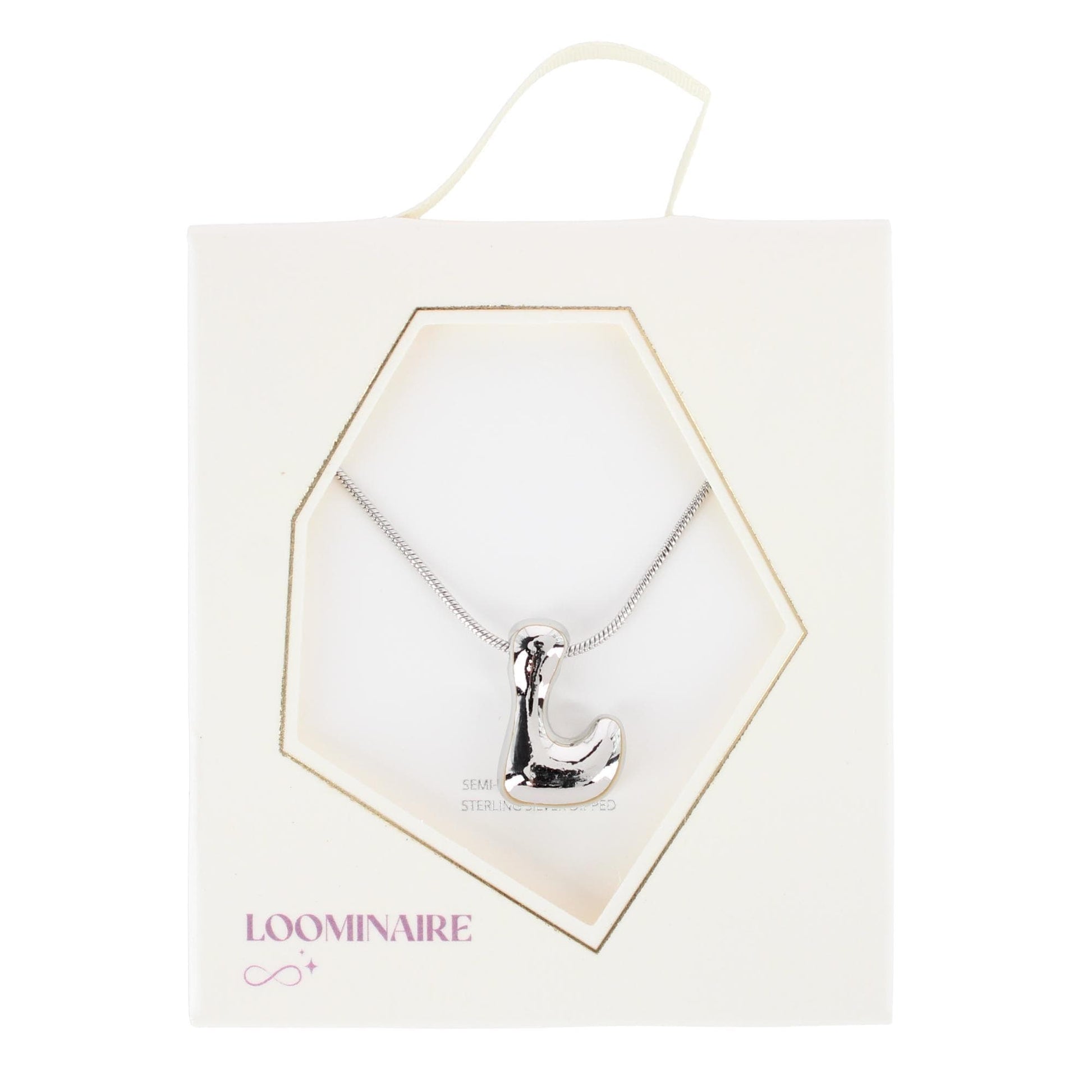 CTM® Women's Semi-Fine Bubble Letter Initial Necklace Gold or Silver Dipped - Silver- L