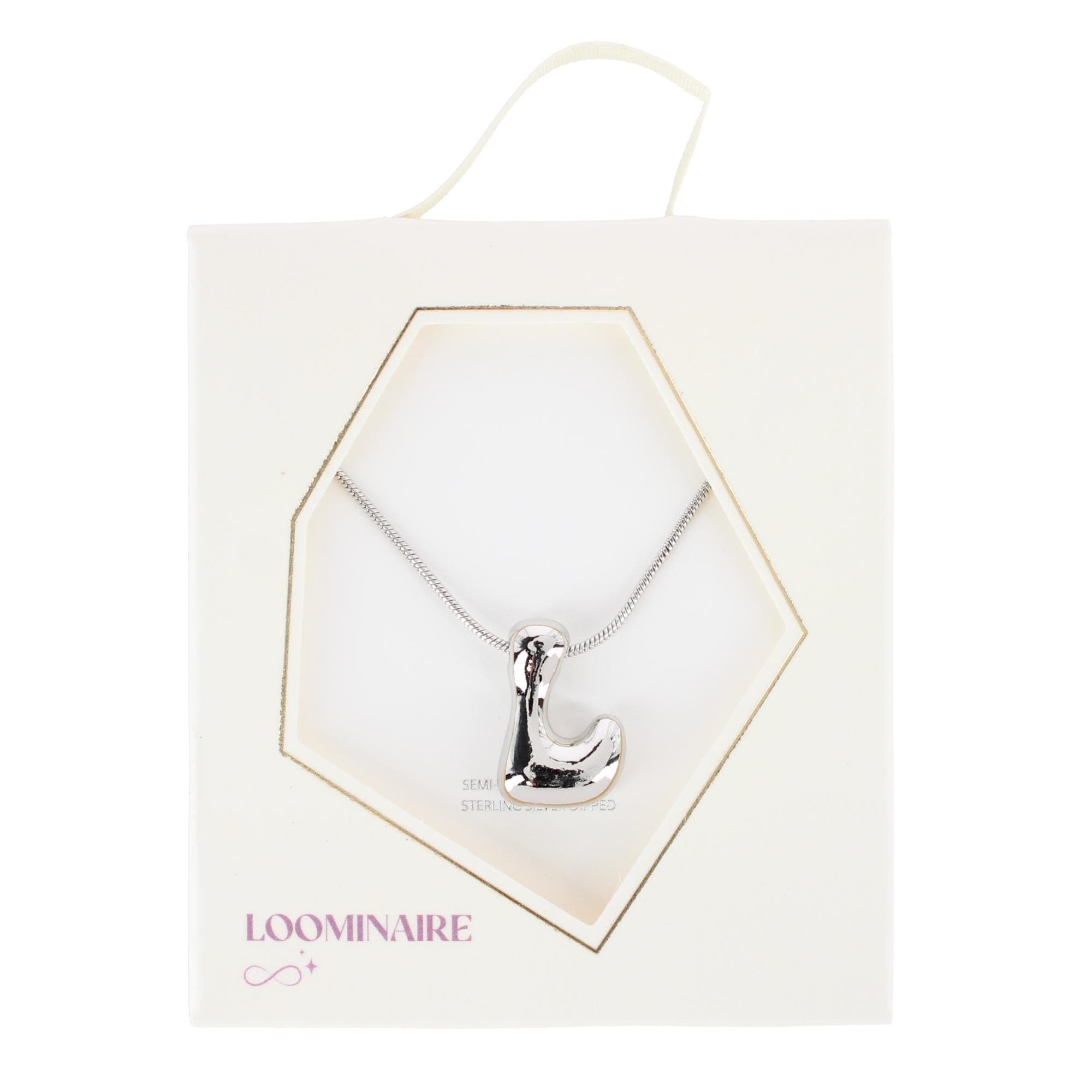 CTM® Women's Semi-Fine Bubble Letter Initial Necklace Gold or Silver Dipped - Silver- L