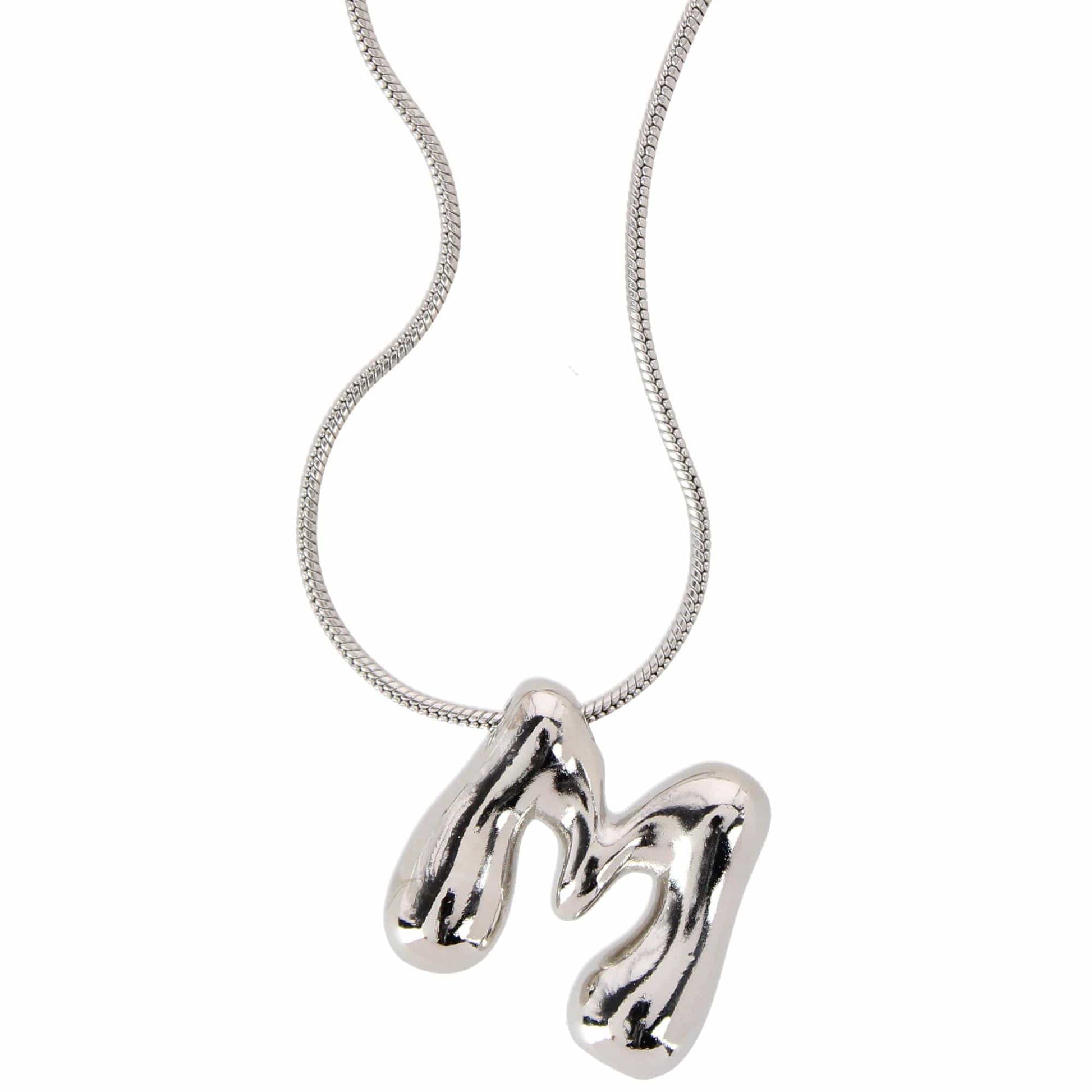 CTM® Women's Semi-Fine Bubble Letter Initial Necklace Gold or Silver Dipped - Silver- M