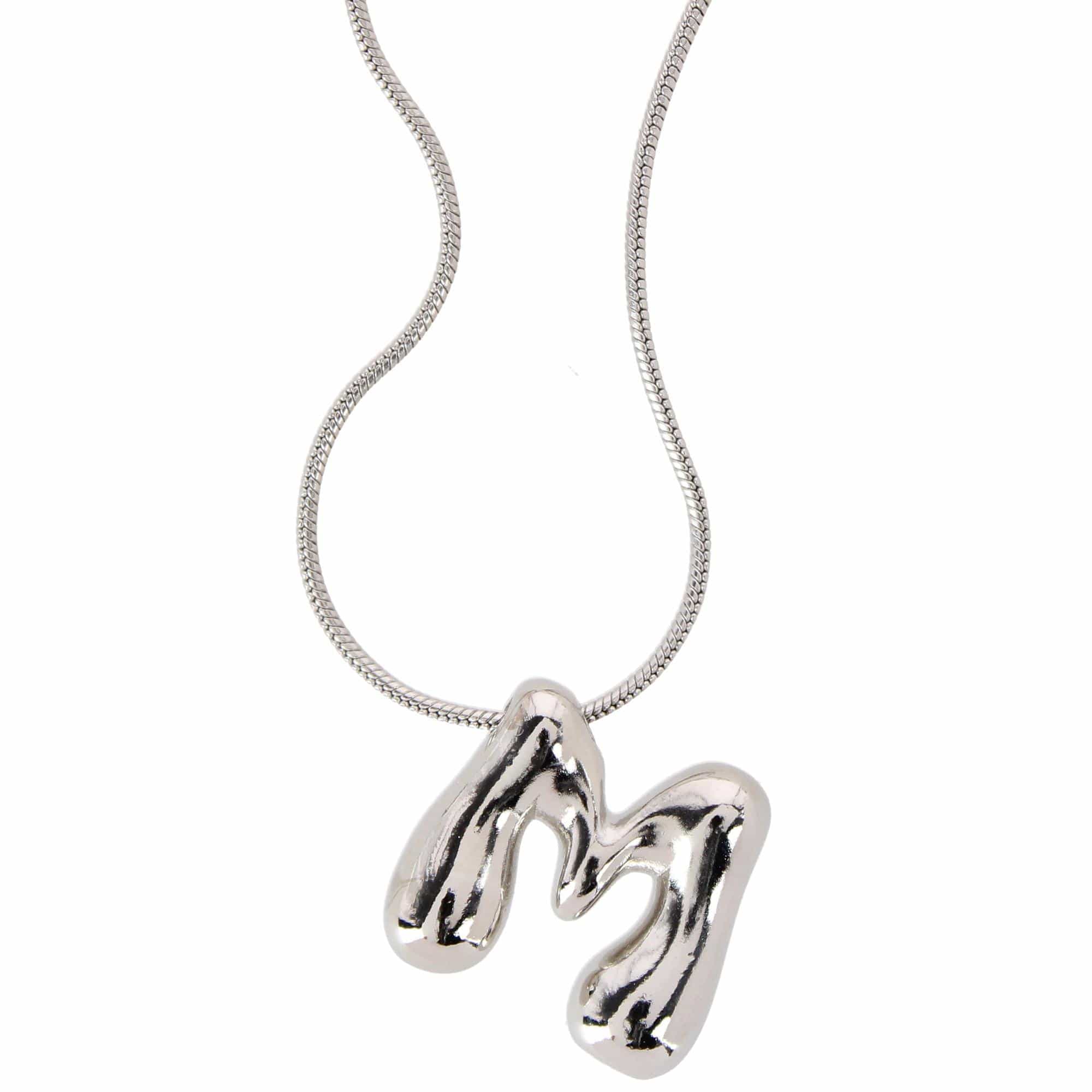 CTM® Women's Semi-Fine Bubble Letter Initial Necklace Gold or Silver Dipped - Silver- M