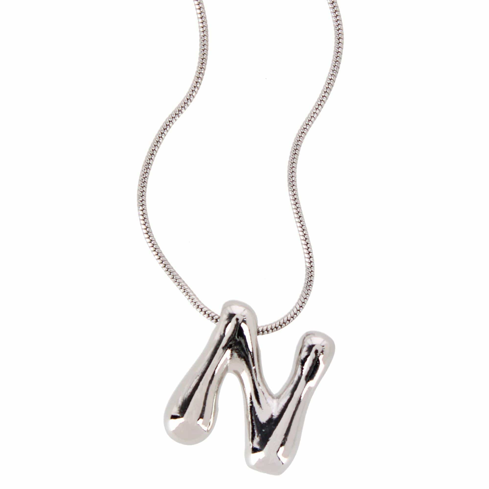 CTM® Women's Semi-Fine Bubble Letter Initial Necklace Gold or Silver Dipped - Silver- N