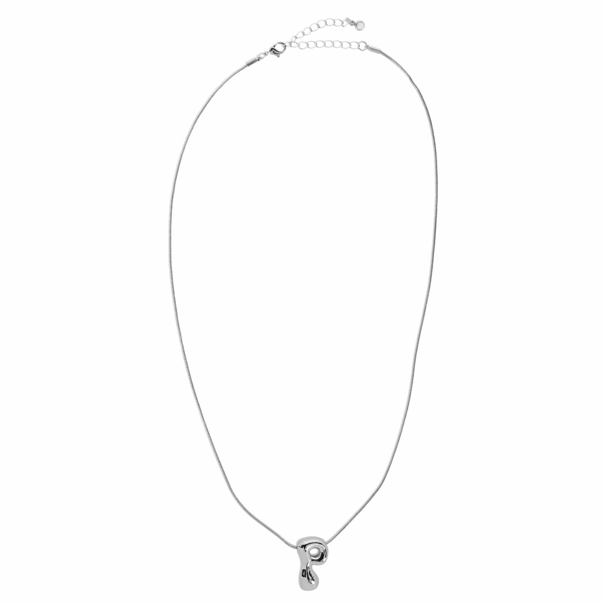 CTM® Women's Semi-Fine Bubble Letter Initial Necklace Gold or Silver Dipped - Silver- P