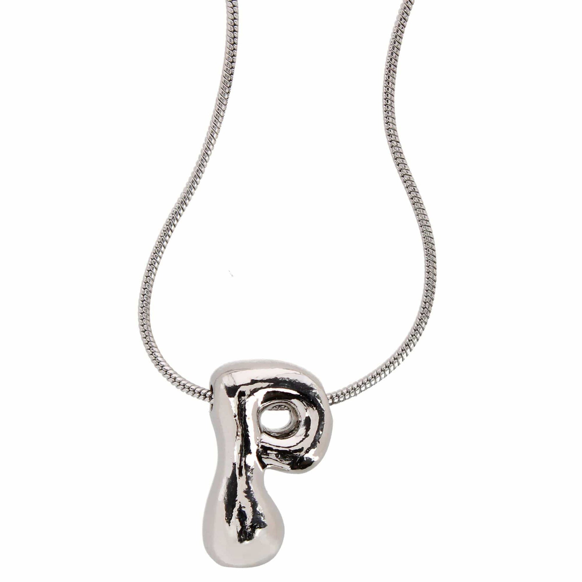 CTM® Women's Semi-Fine Bubble Letter Initial Necklace Gold or Silver Dipped - Silver- P
