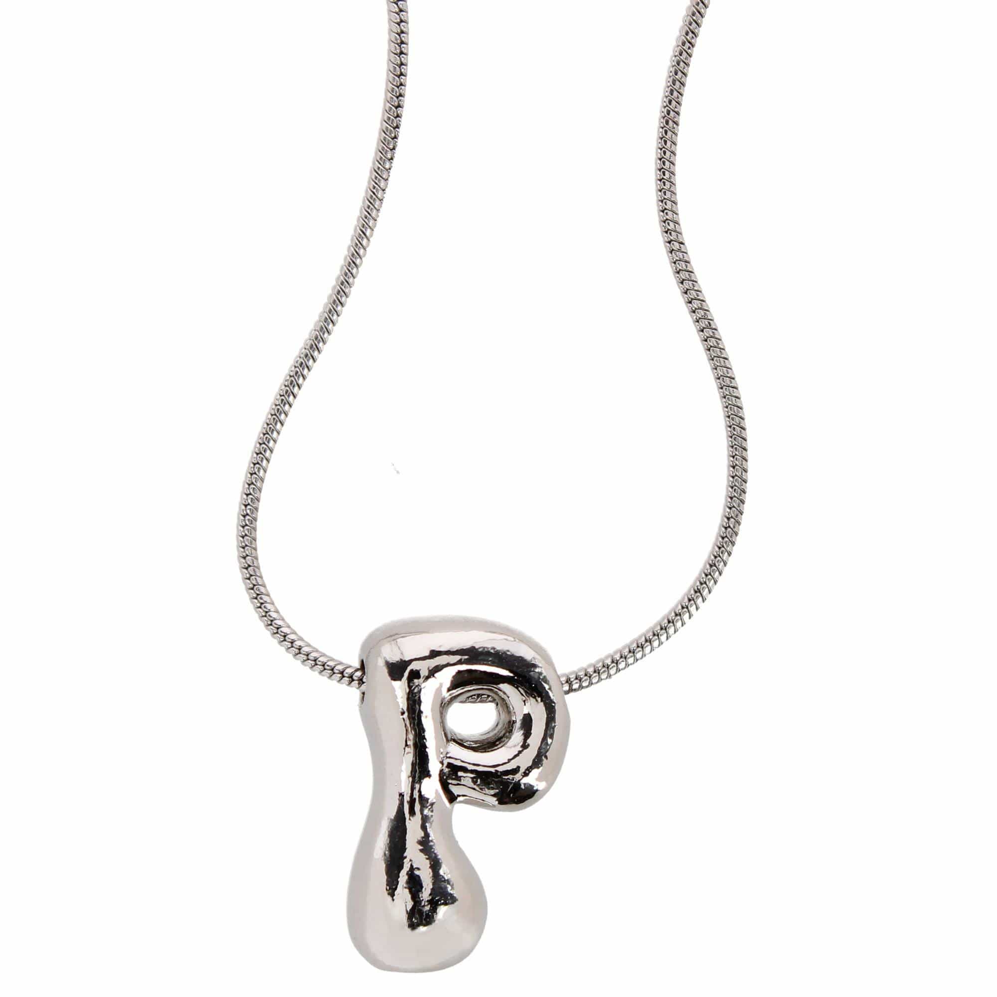 CTM® Women's Semi-Fine Bubble Letter Initial Necklace Gold or Silver Dipped - Silver- P