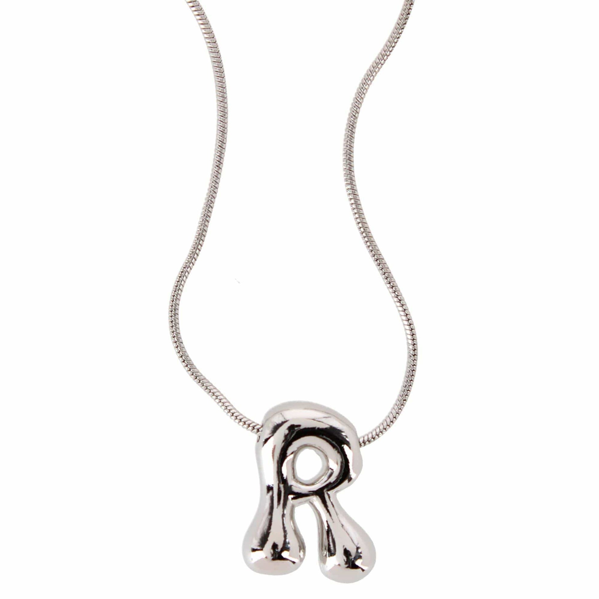 CTM® Women's Semi-Fine Bubble Letter Initial Necklace Gold or Silver Dipped - Silver- R