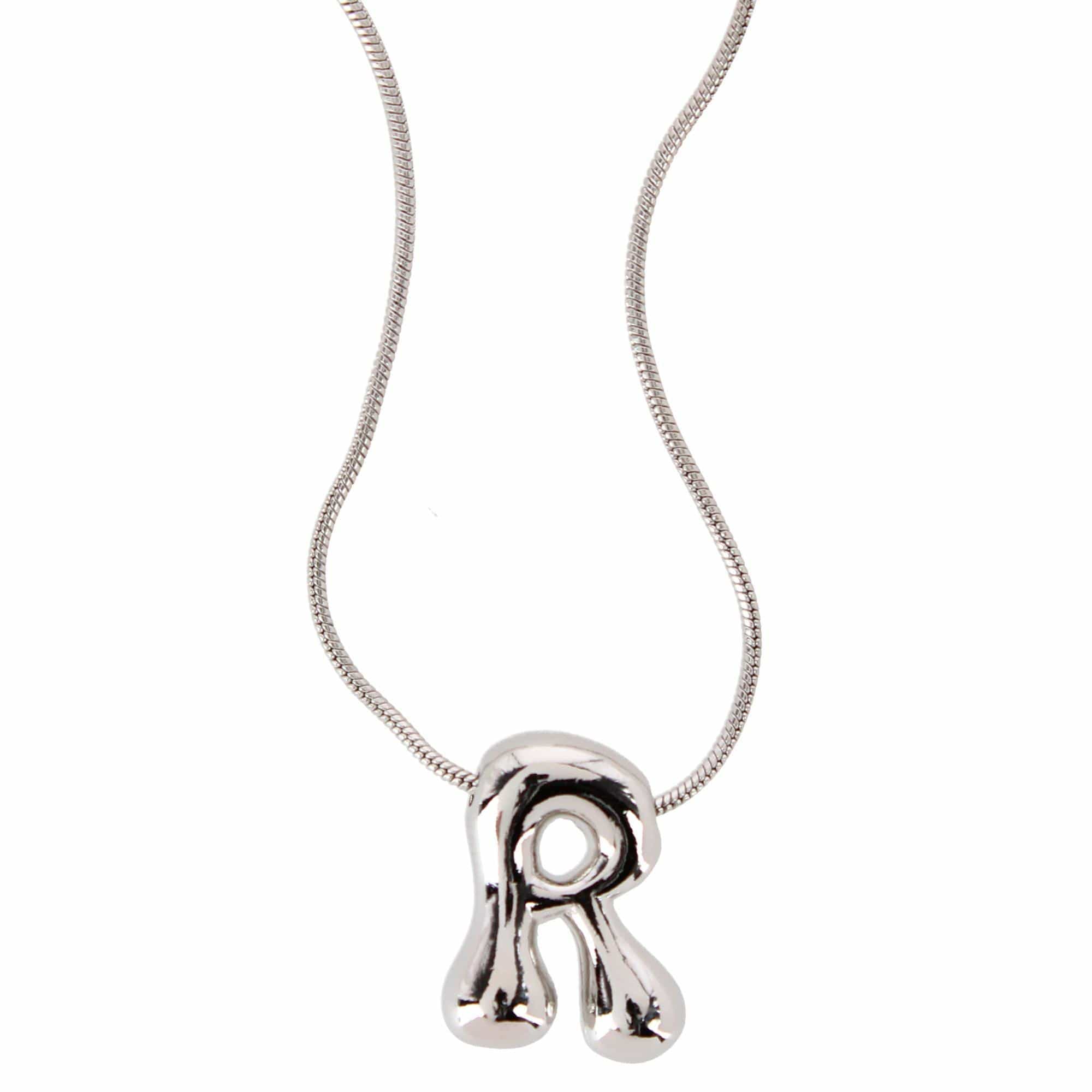 CTM® Women's Semi-Fine Bubble Letter Initial Necklace Gold or Silver Dipped - Silver- R