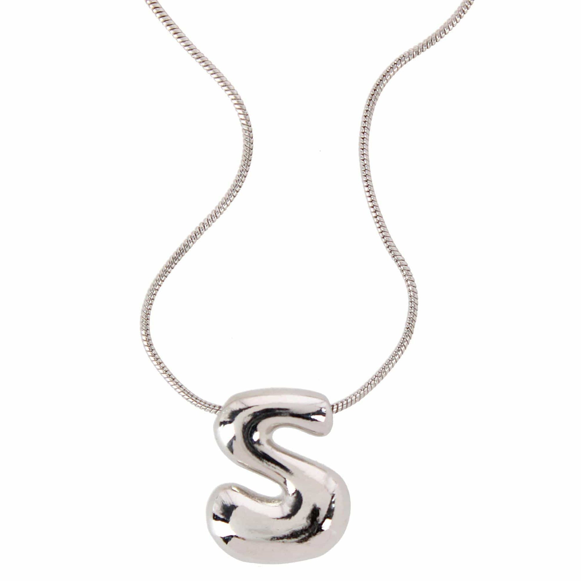 CTM® Women's Semi-Fine Bubble Letter Initial Necklace Gold or Silver Dipped - Silver- S