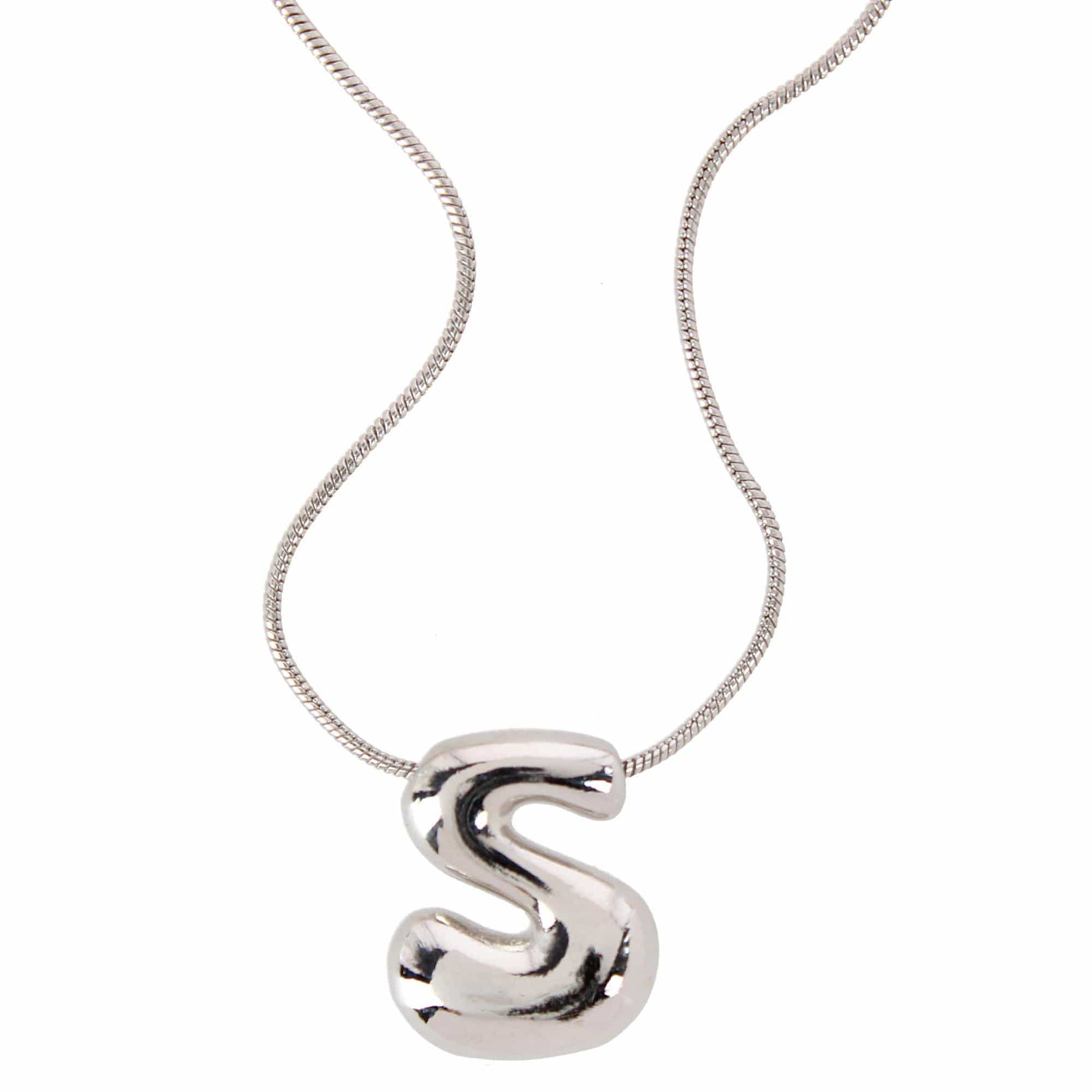 CTM® Women's Semi-Fine Bubble Letter Initial Necklace Gold or Silver Dipped - Silver- S