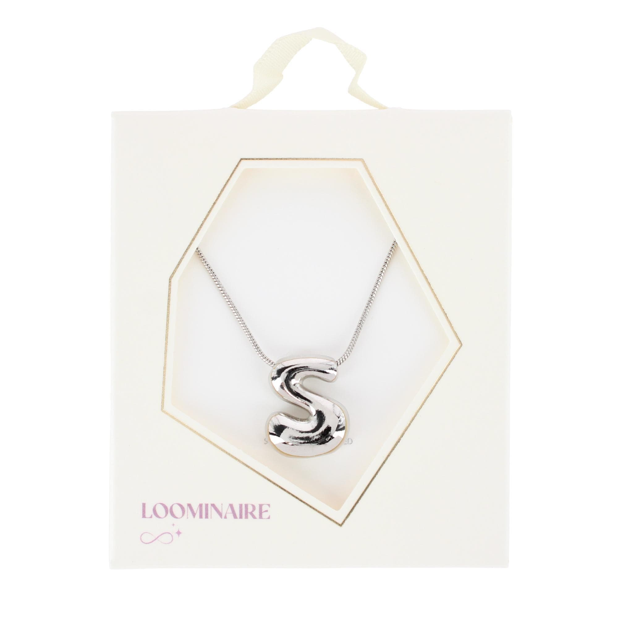 CTM® Women's Semi-Fine Bubble Letter Initial Necklace Gold or Silver Dipped - Silver- S