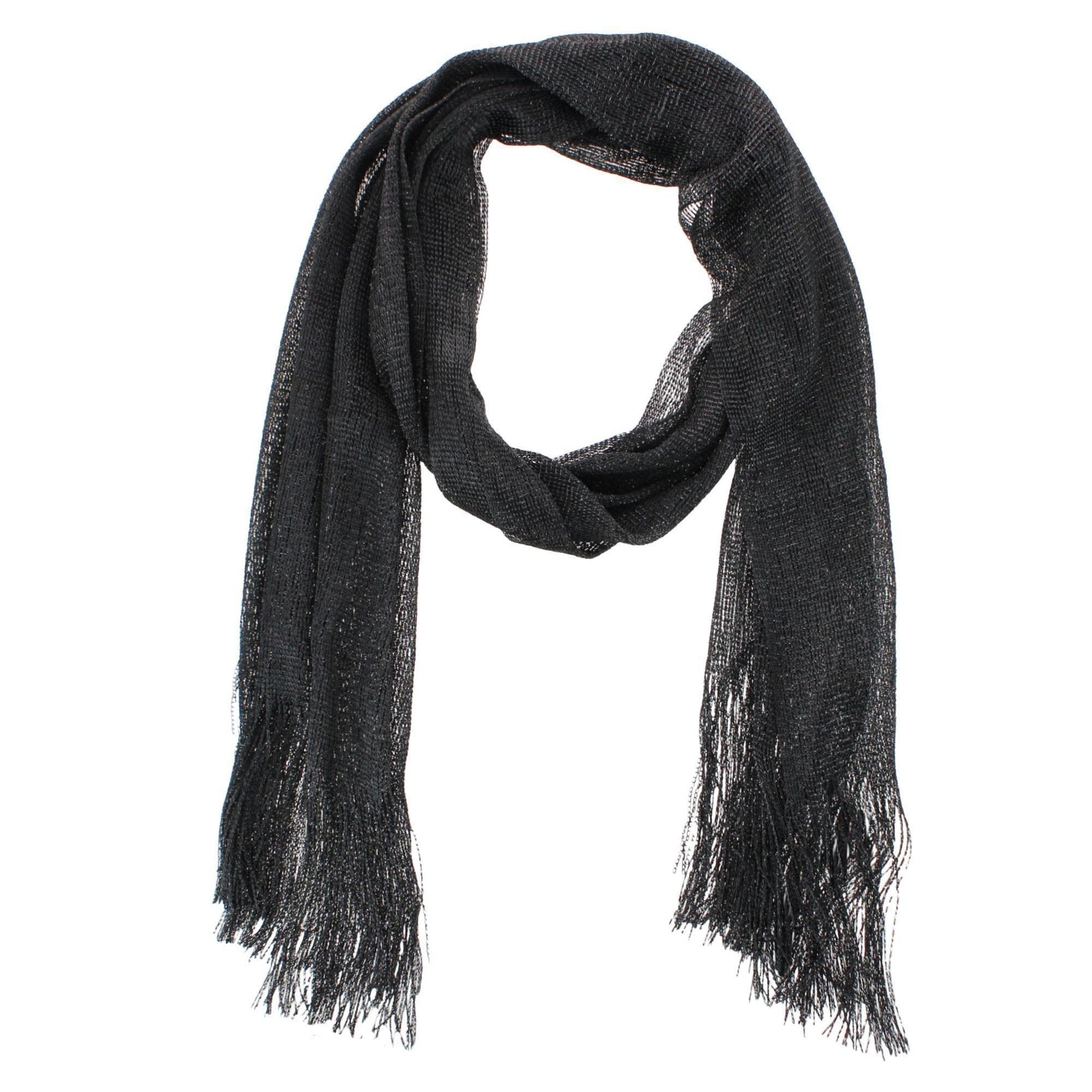 CTM® Women's Shimmering Fringe Evening Shawl Scarf - Black
